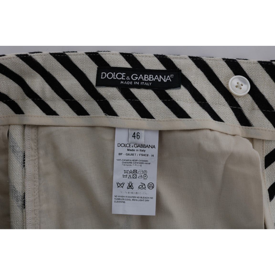Dolce & Gabbana Black Striped Hemp Casual Shorts