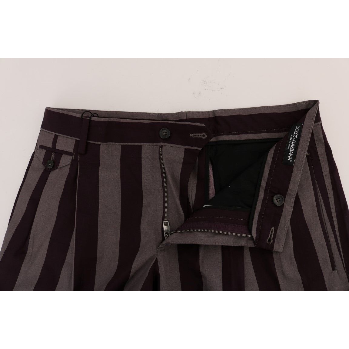 Dolce & Gabbana Grey Purple Striped Cotton Shorts