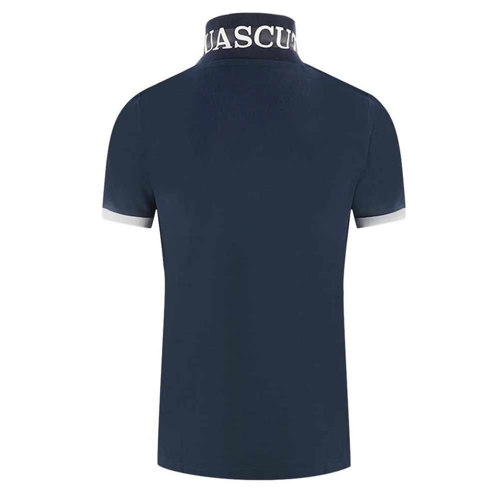 Aquascutum Navy Cotton Polo with Contrast Logo Emblem