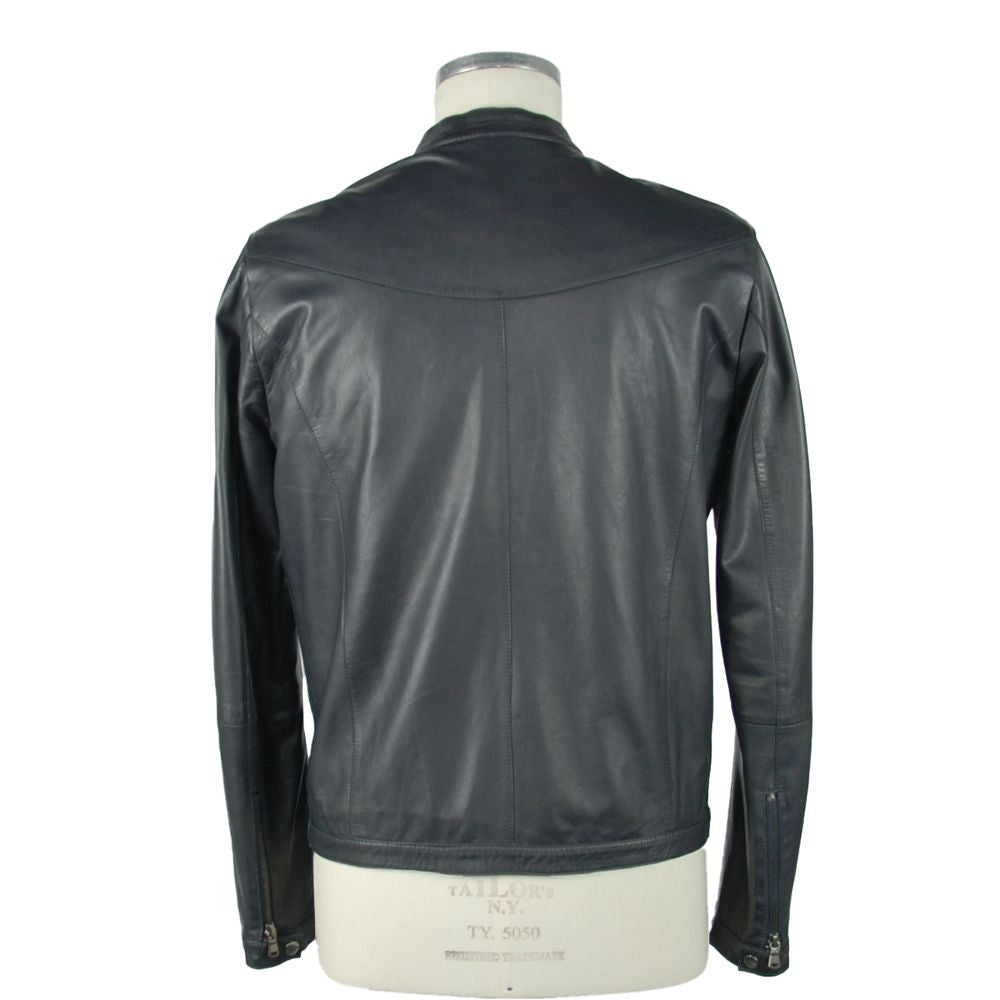Emilio Romanelli Black Leather Jacket for Distinction