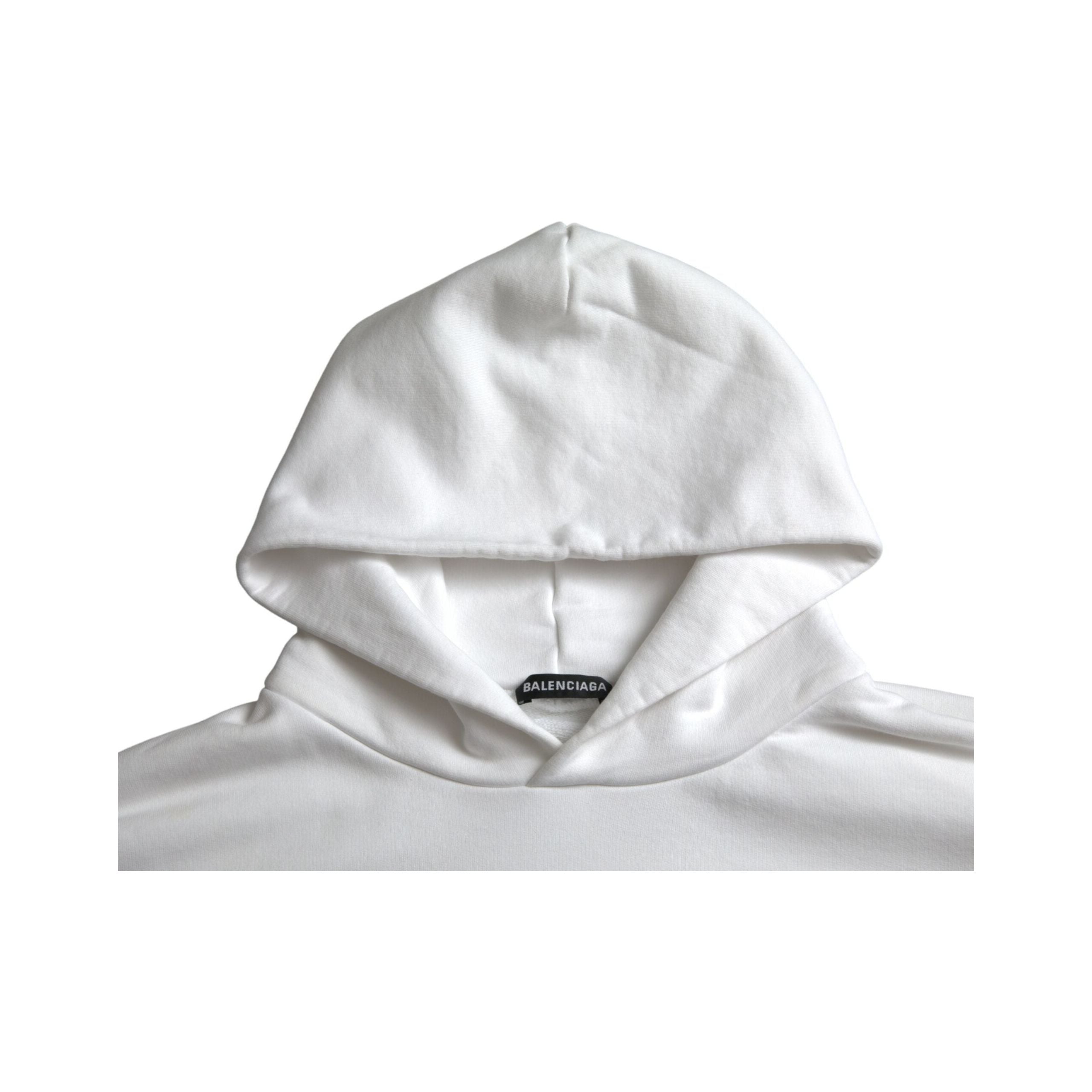 Balenciaga White Cotton Logo Hooded Pullover Sweatshirt