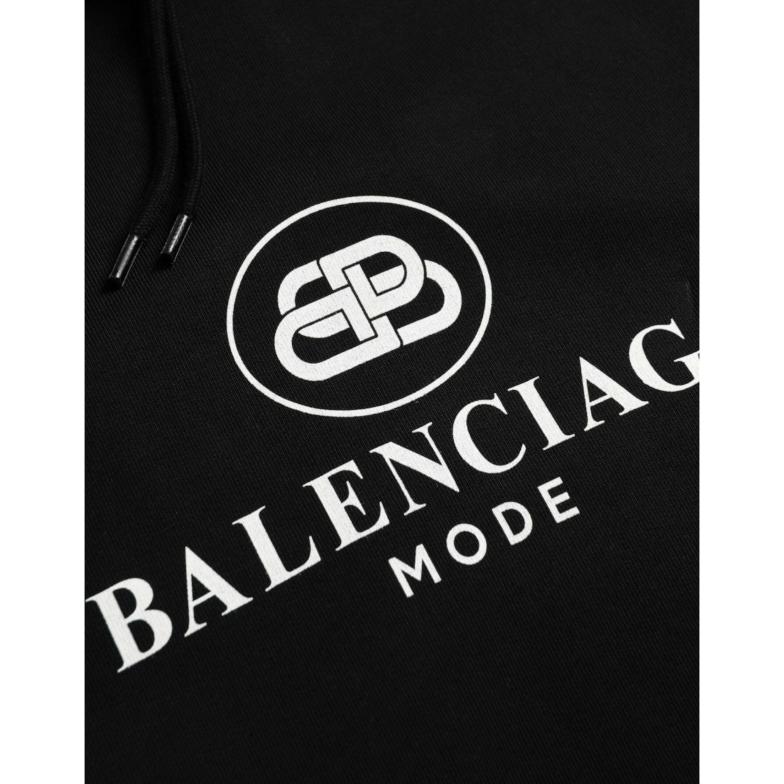 Balenciaga Black Cotton Logo Hooded Pullover Sweatshirt