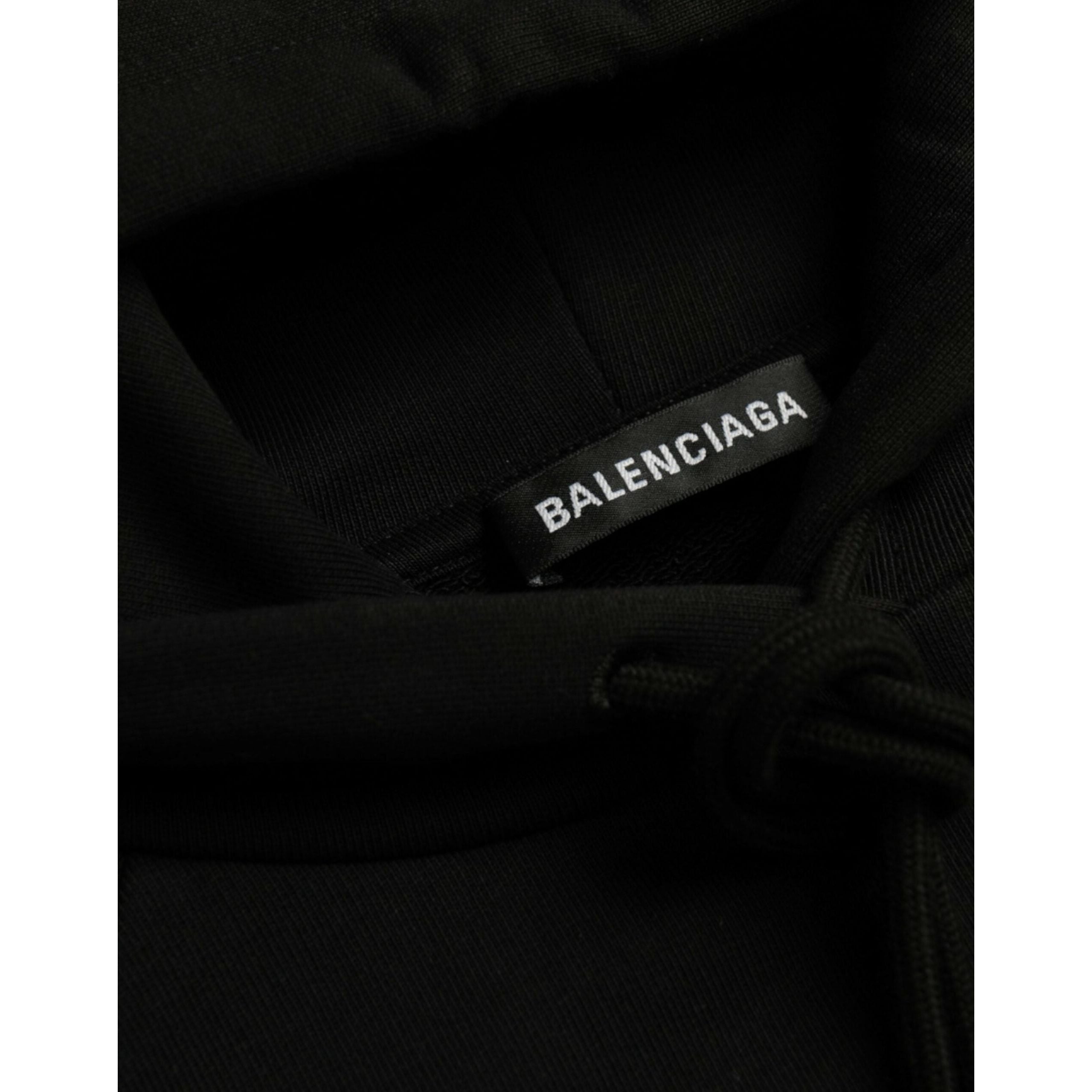 Balenciaga Black Cotton Logo Hooded Pullover Sweatshirt