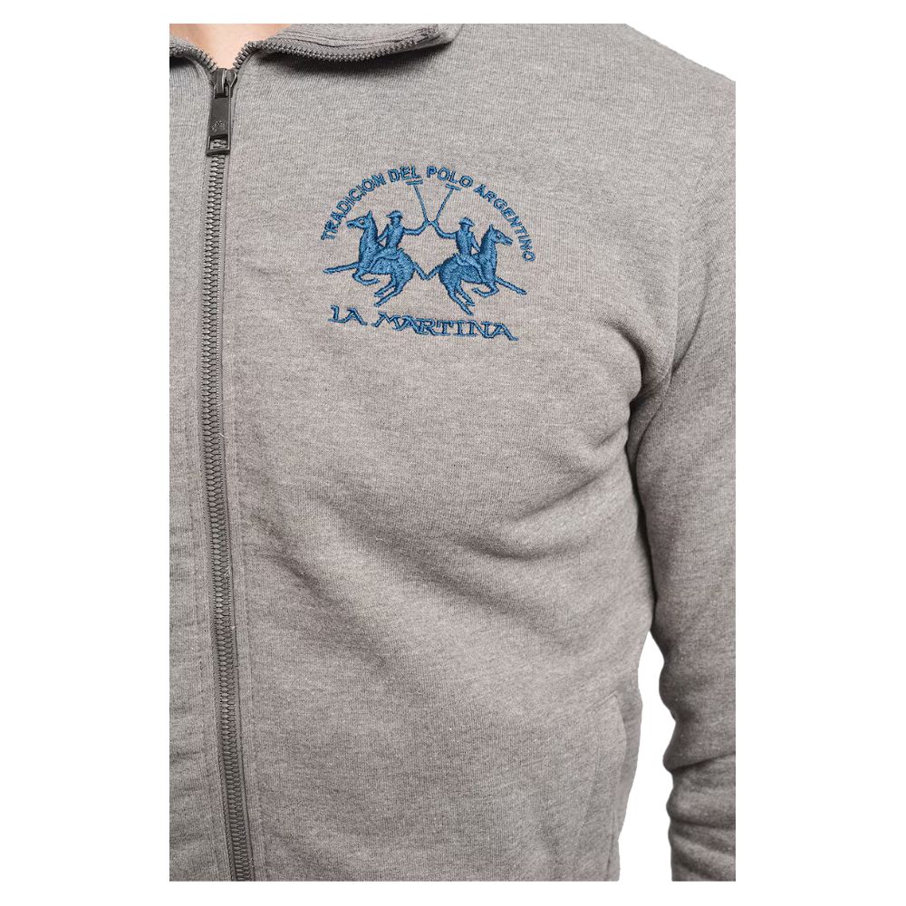 La Martina Gray Cotton Sweater - Refined Luxury Essential