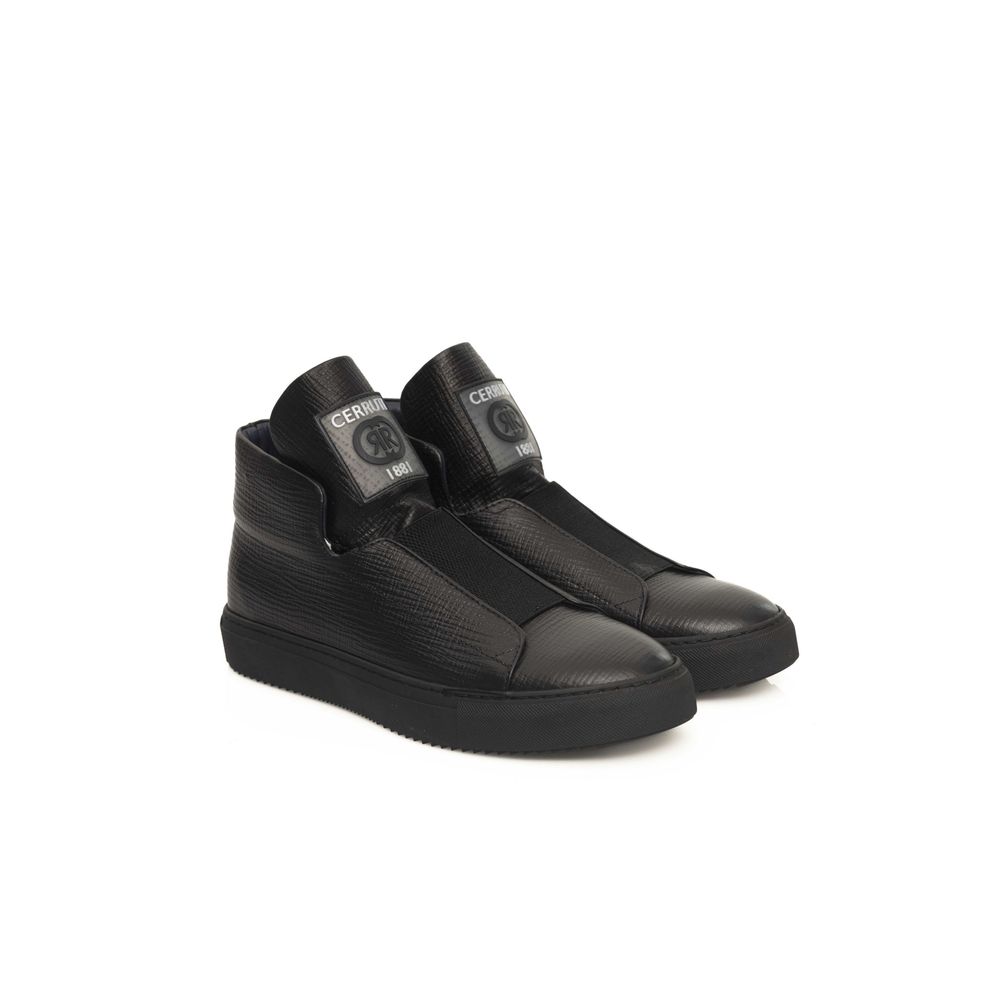 Cerruti 1881 Black Leather Sneaker for Elevated Style