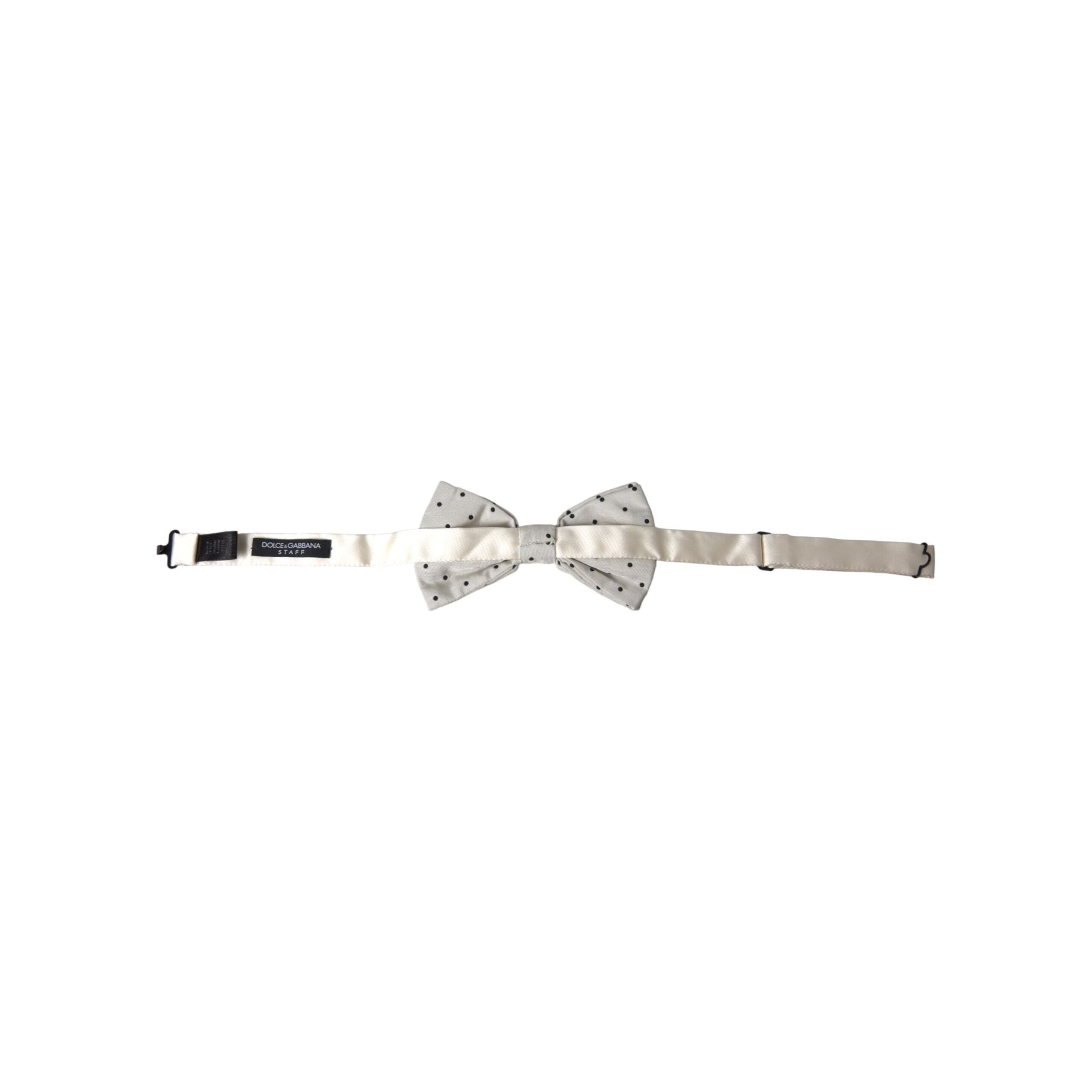 Dolce & Gabbana White Black Polka Dot Silk Bow Tie