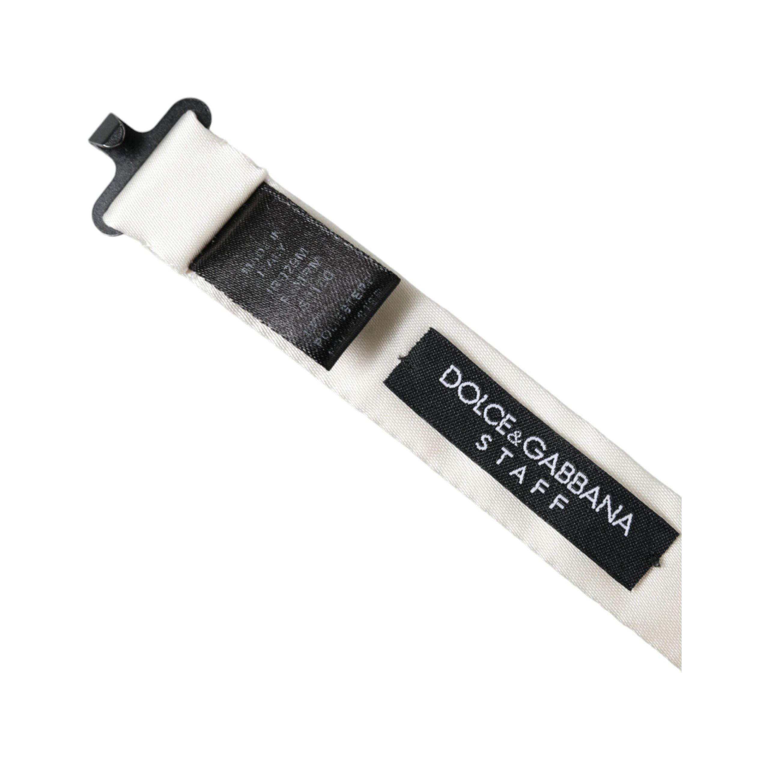 Dolce & Gabbana White Black Polka Dot Silk Bow Tie