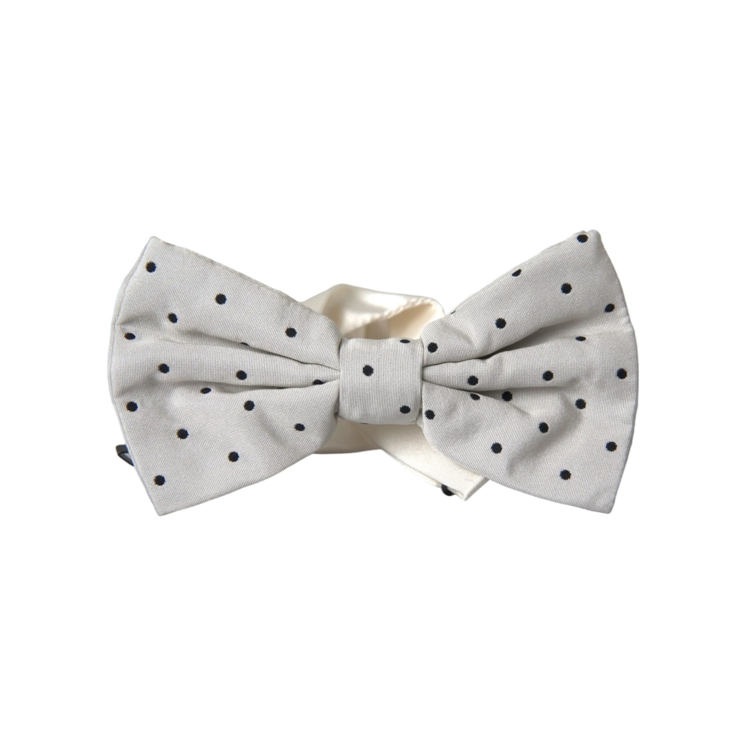 Dolce & Gabbana White Black Polka Dot Silk Bow Tie