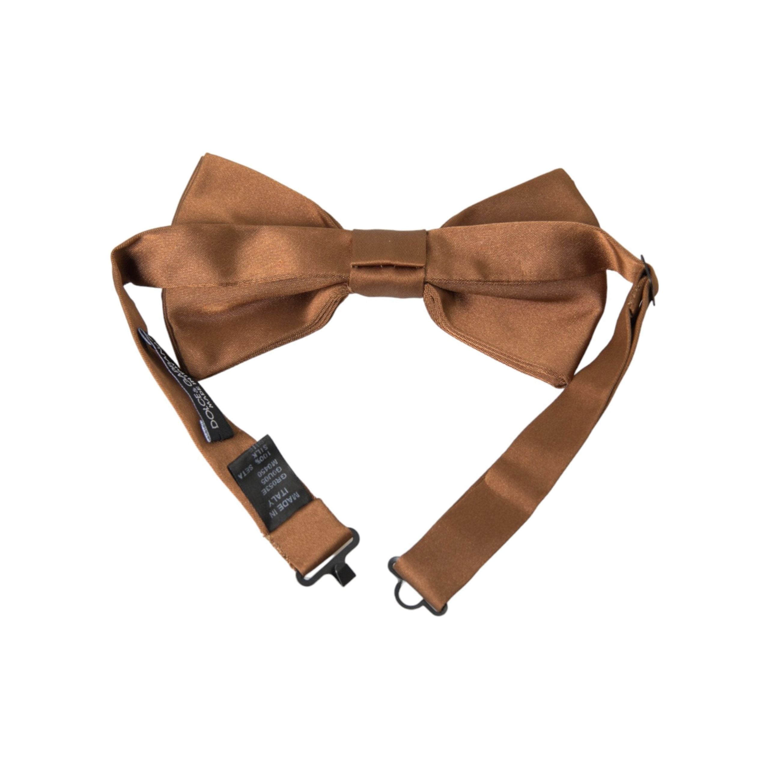 Dolce & Gabbana Brown Silk Adjustable Neck Bow Tie