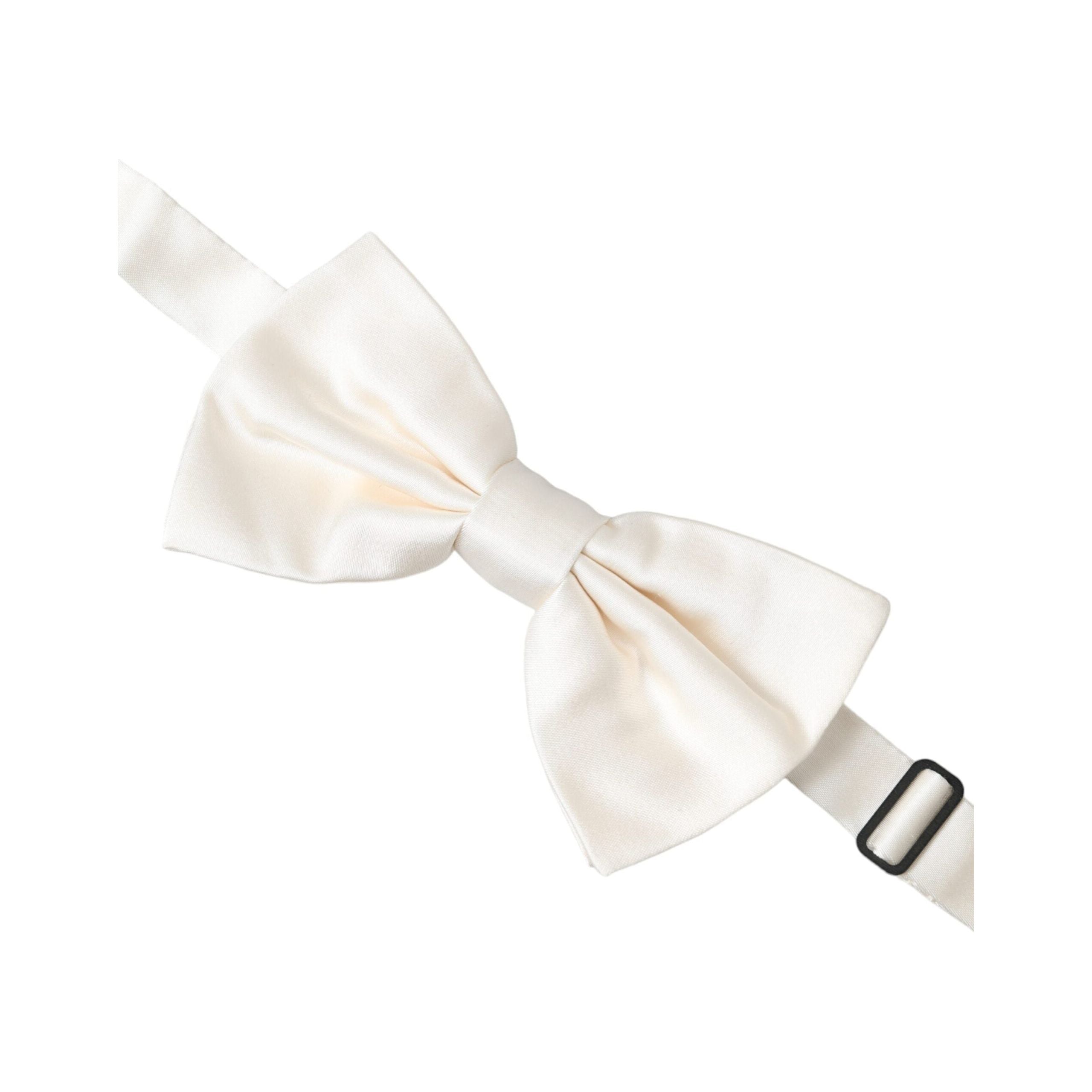 Dolce & Gabbana Off White Silk Adjustable Neck Bow Tie
