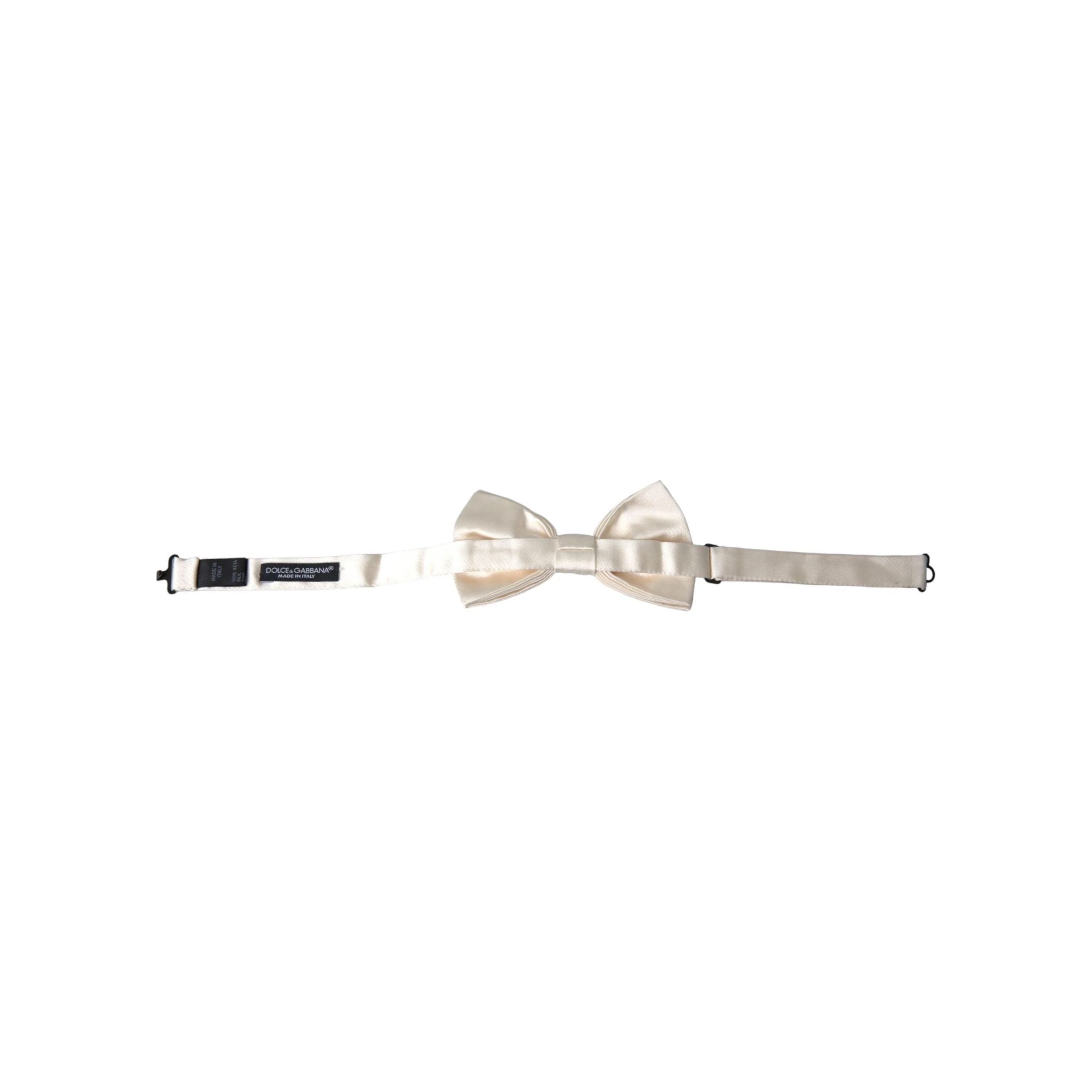 Dolce & Gabbana Off White Silk Adjustable Neck Bow Tie