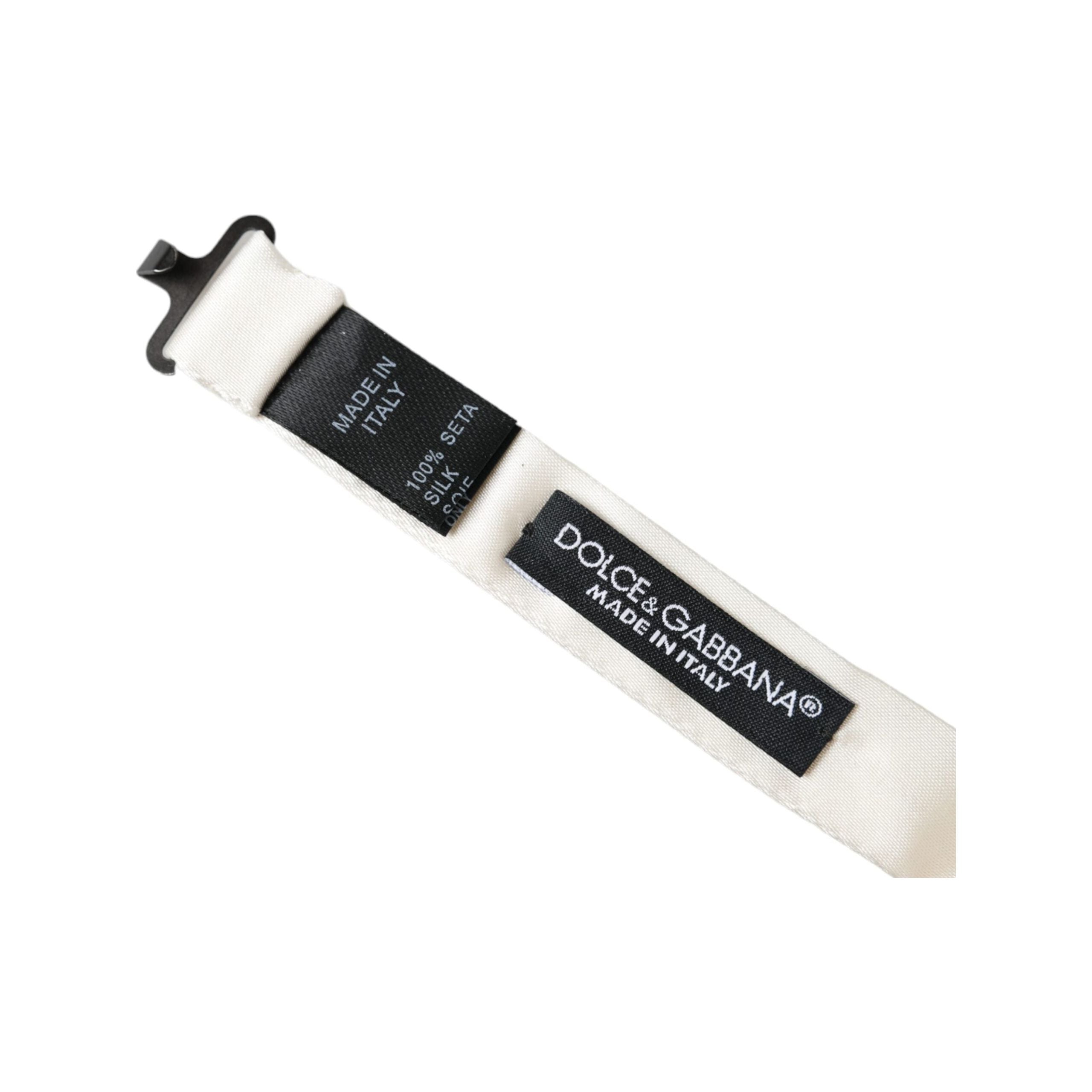 Dolce & Gabbana Off White Silk Adjustable Neck Bow Tie