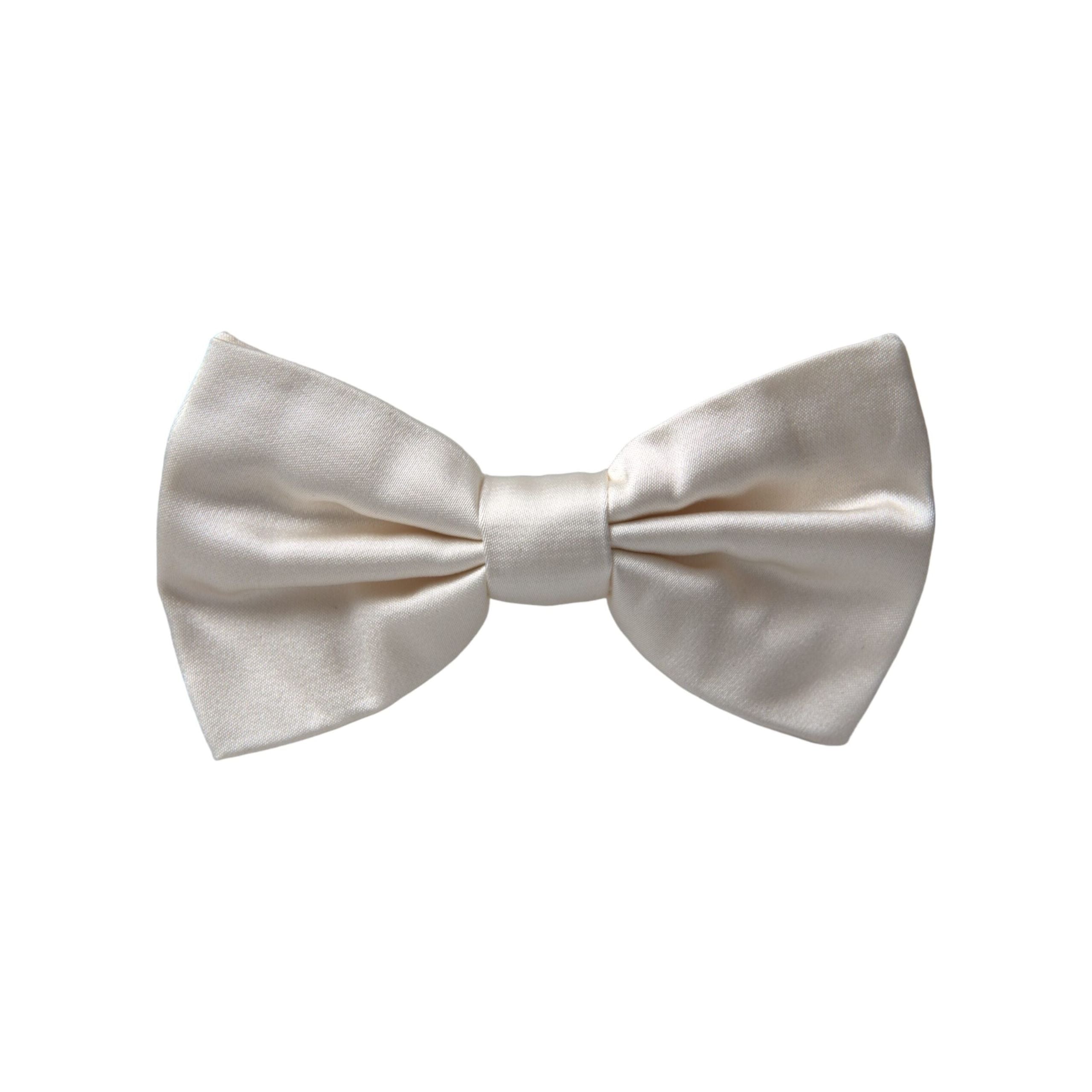 Dolce & Gabbana Off White Silk Adjustable Neck Bow Tie