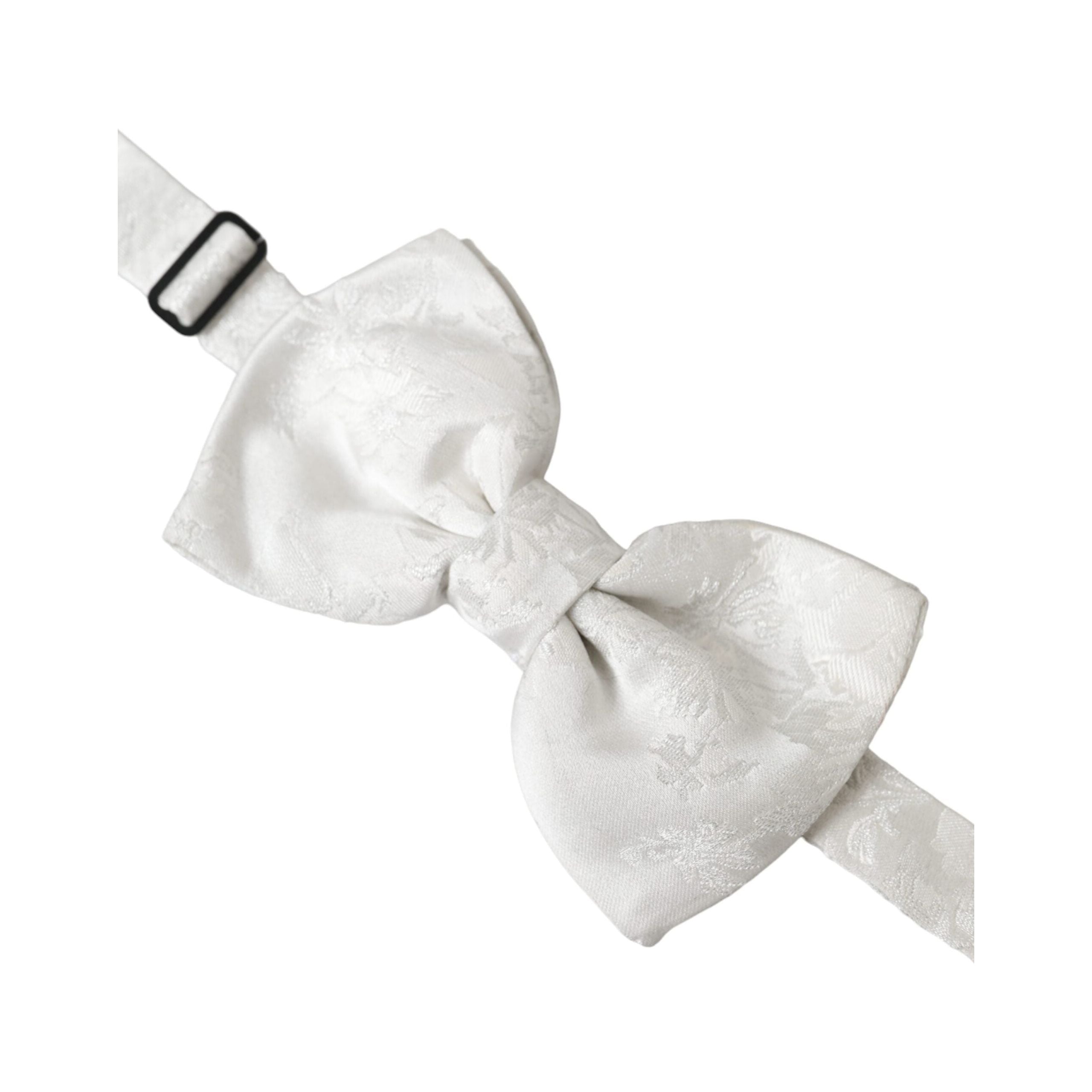 Dolce & Gabbana White Floral Silk Adjustable Neck Bow Tie