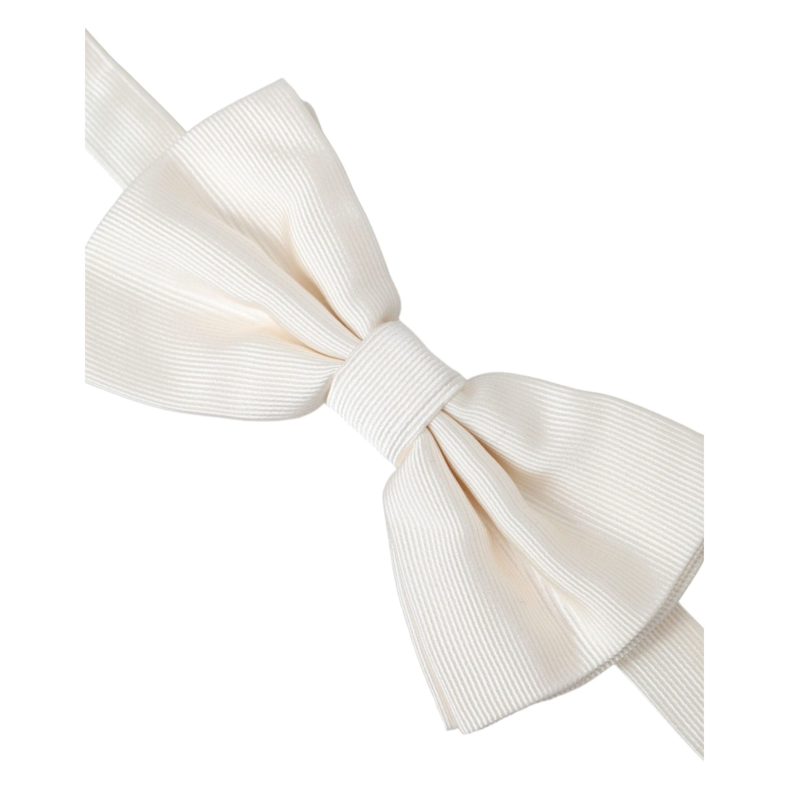 Dolce & Gabbana Off White Silk Adjustable Neck Bow Tie
