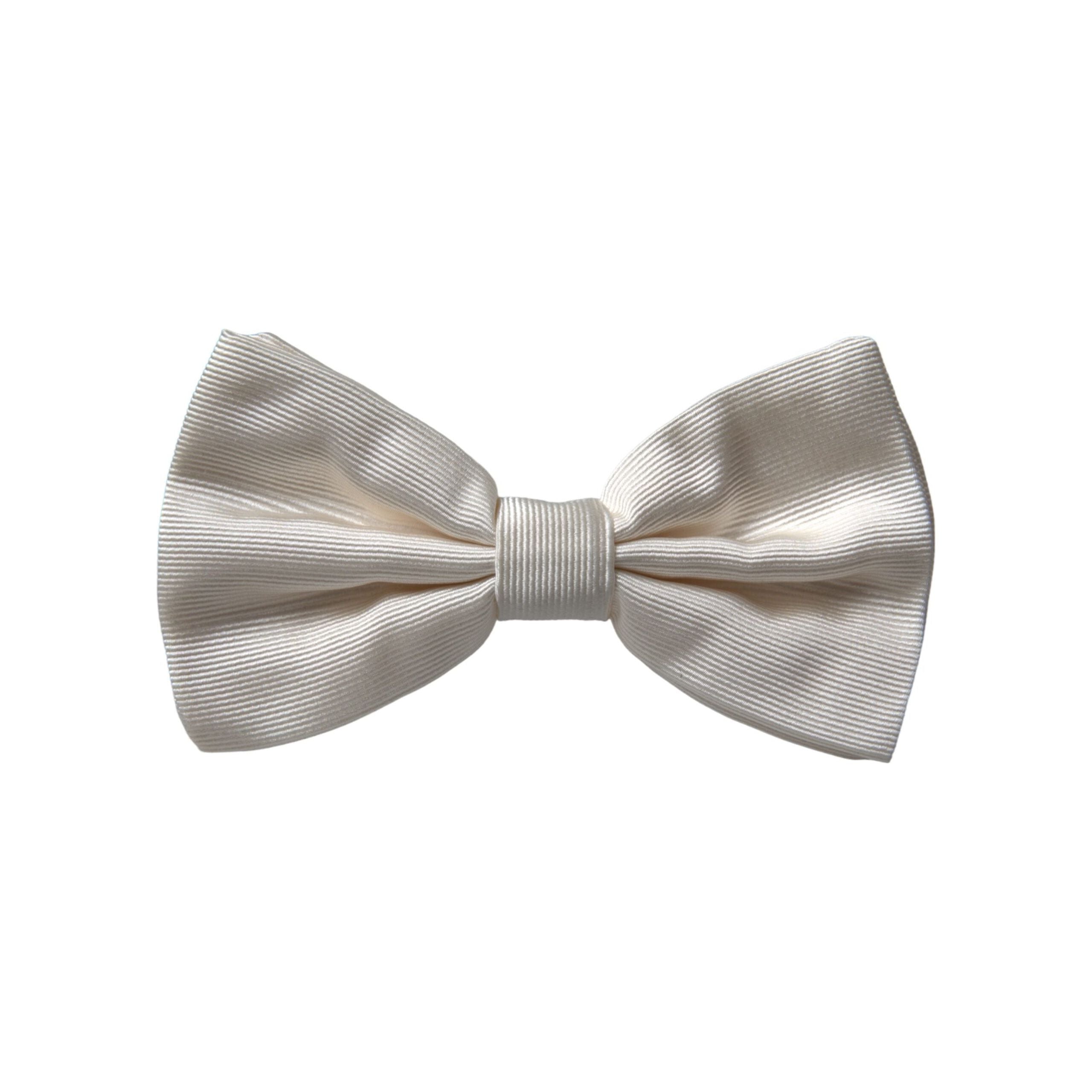 Dolce & Gabbana Off White Silk Adjustable Neck Bow Tie