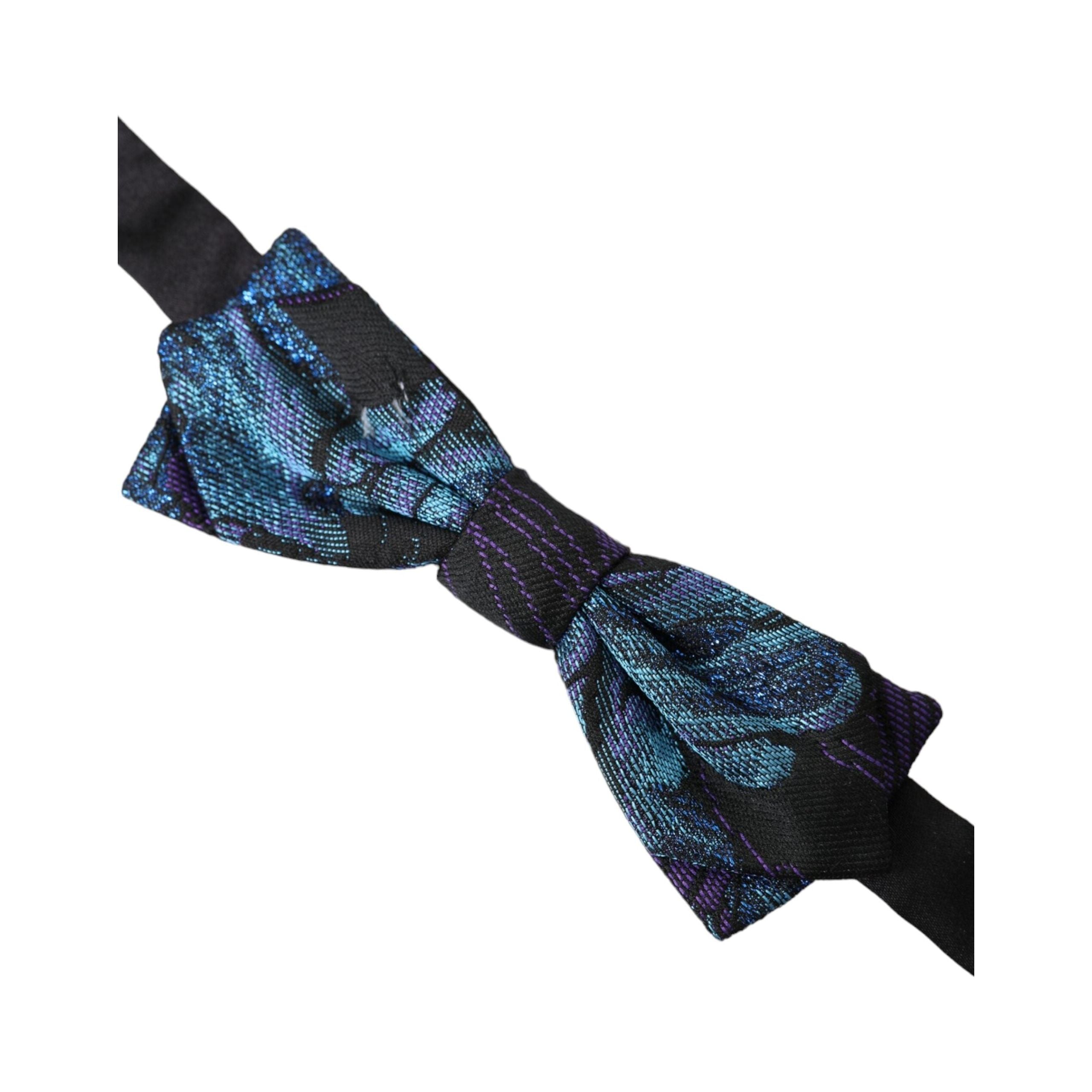 Dolce & Gabbana Black Blue Brocade Bow Tie