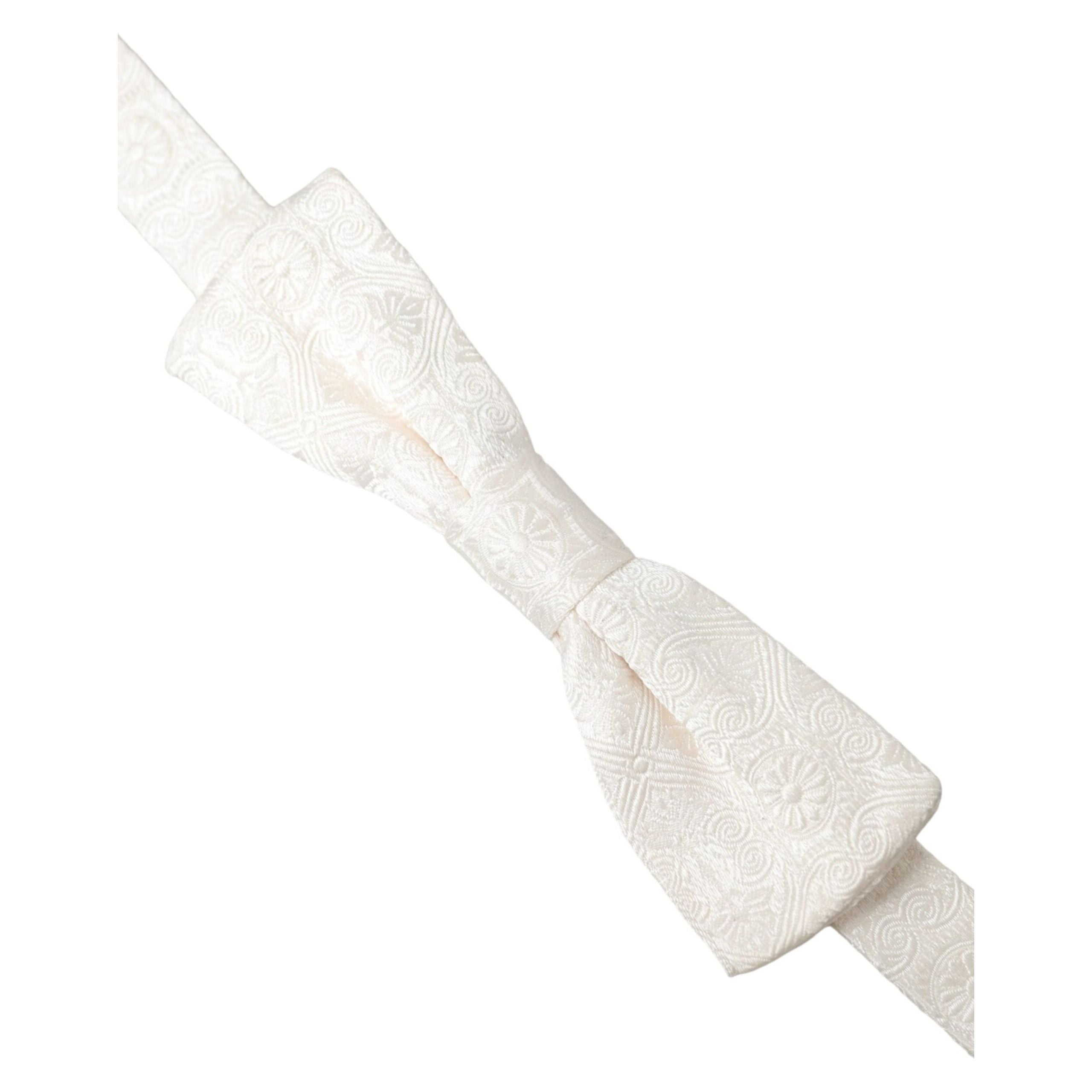 Dolce & Gabbana White Floral Brocade Bow Tie