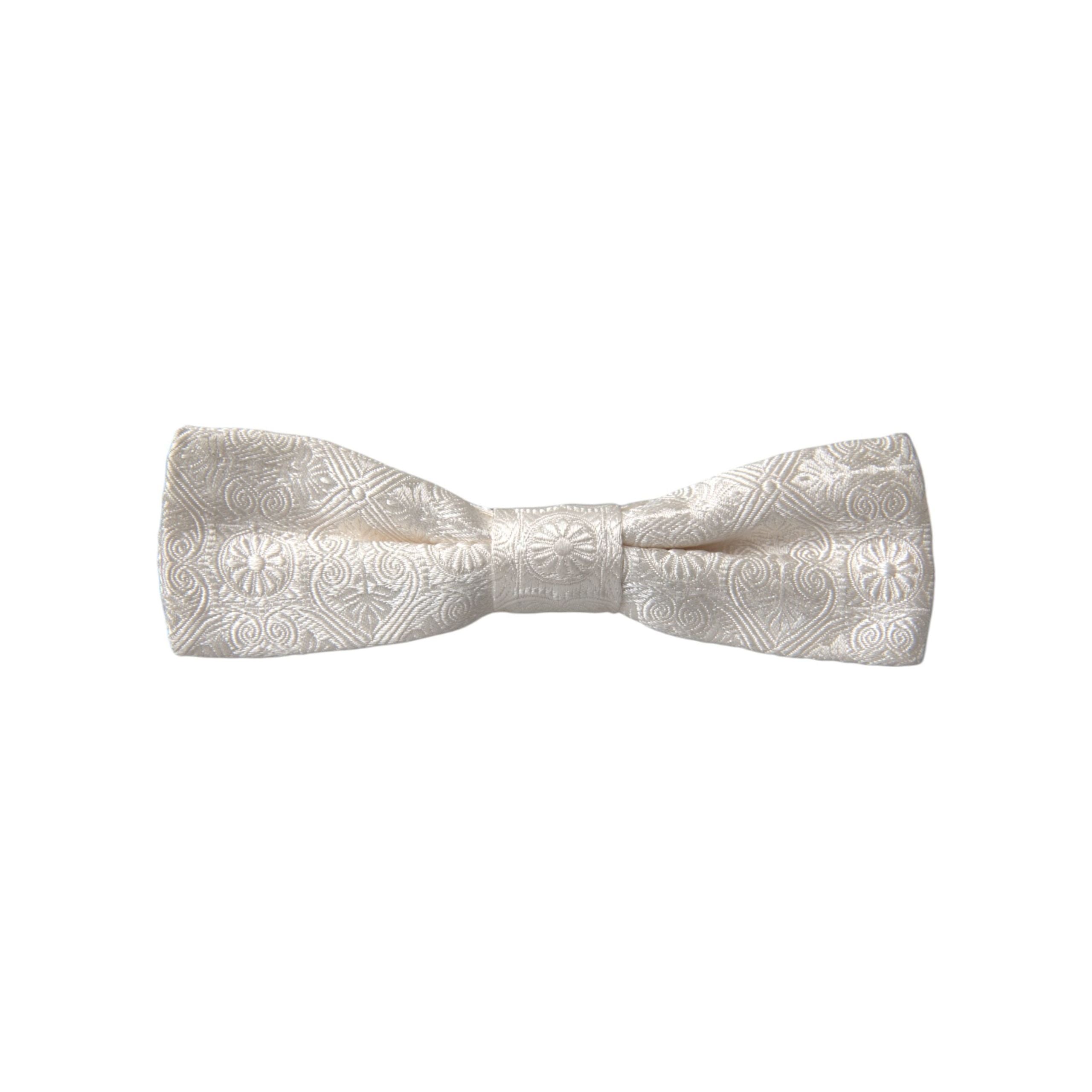Dolce & Gabbana White Floral Brocade Bow Tie