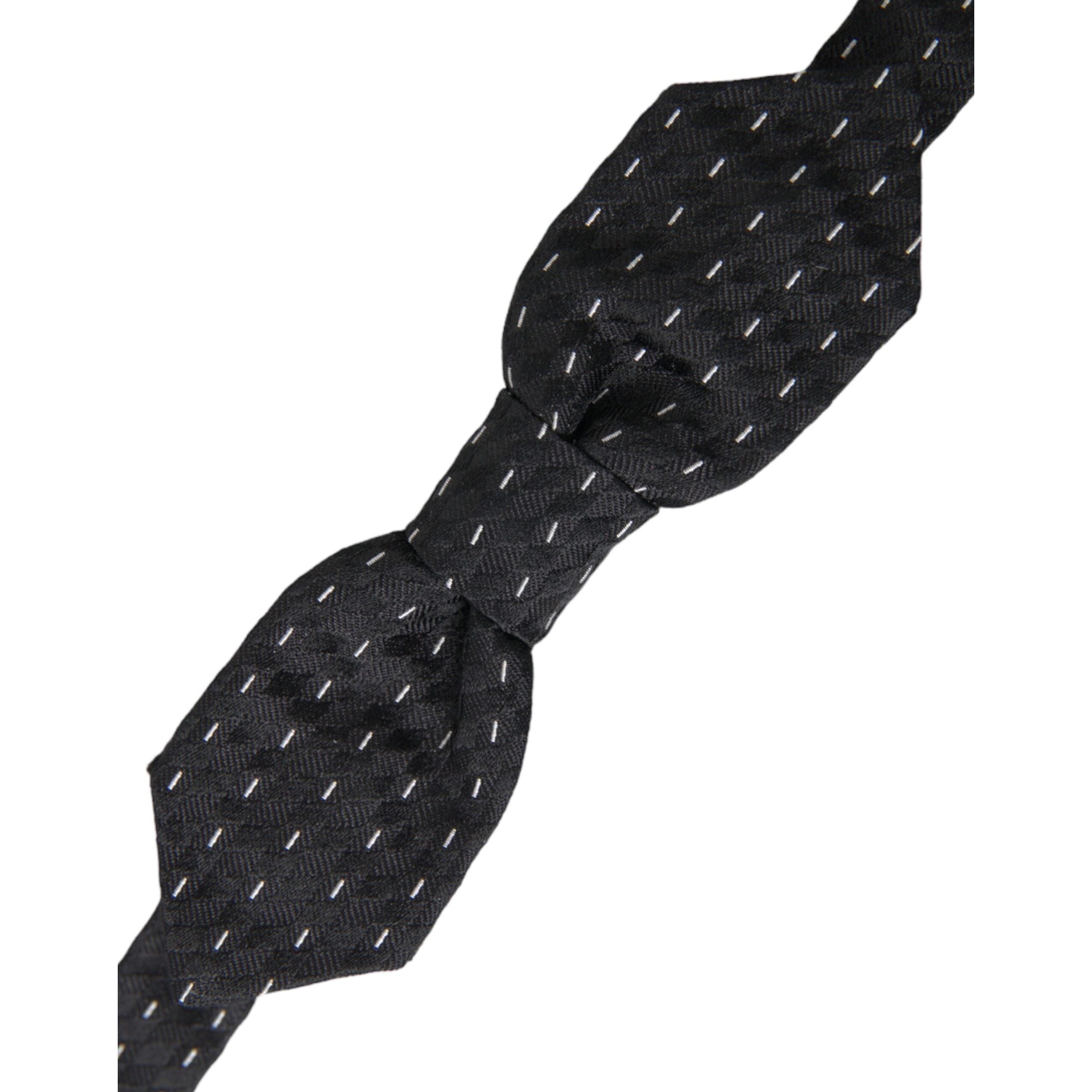 Dolce & Gabbana Black White Stitched Silk Neck Bow Tie