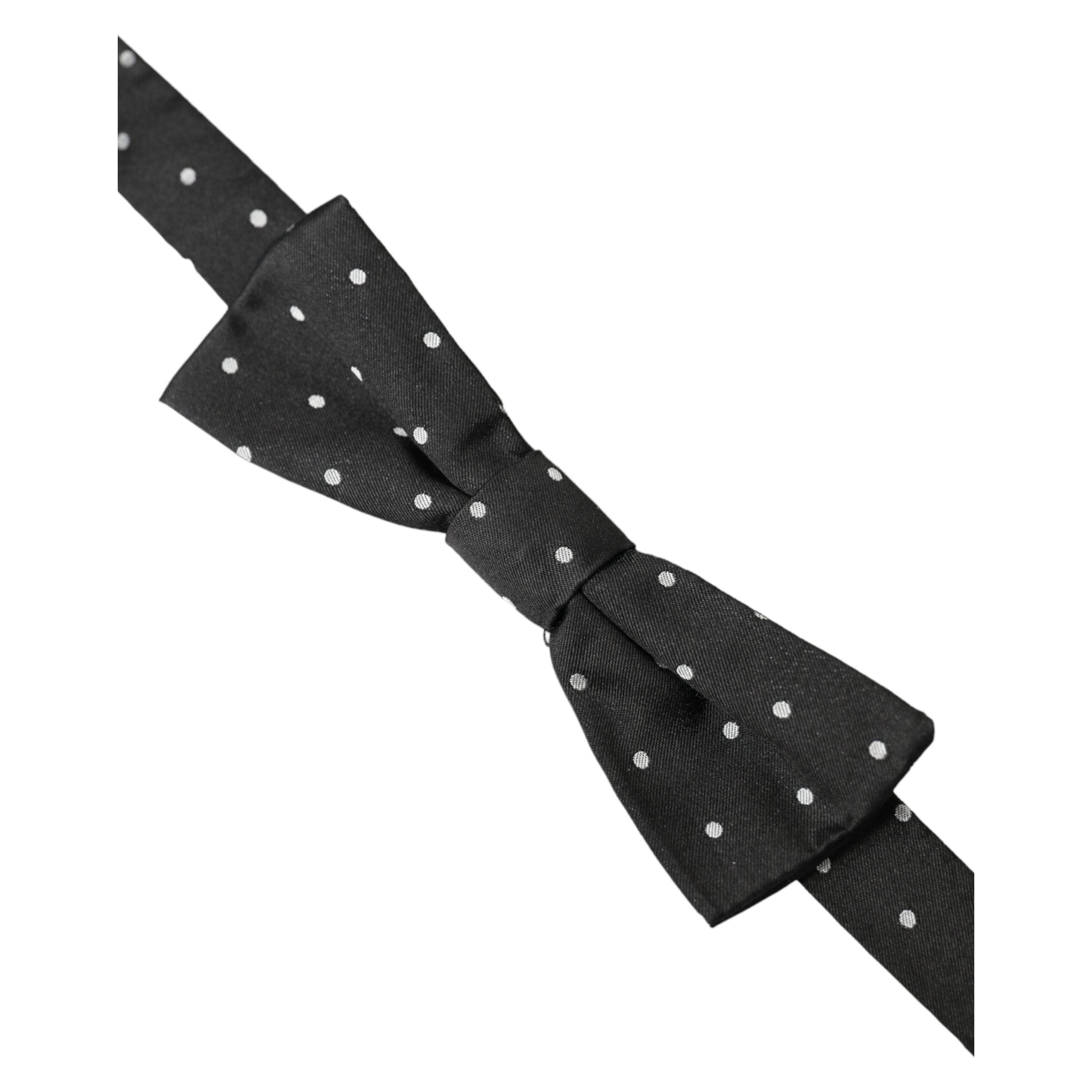 Dolce & Gabbana Black White Polka Dot Silk Bow Tie
