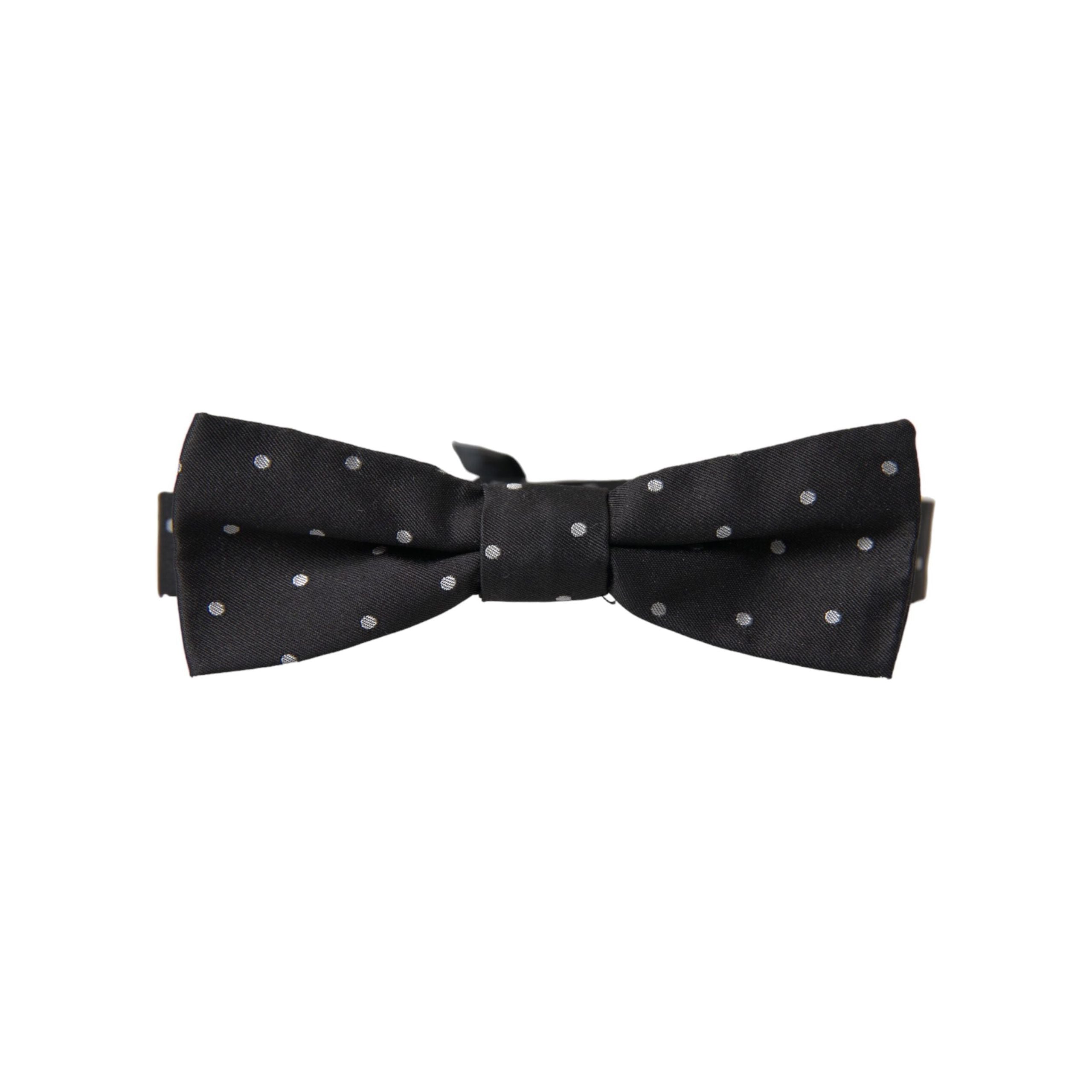 Dolce & Gabbana Black White Polka Dot Silk Bow Tie