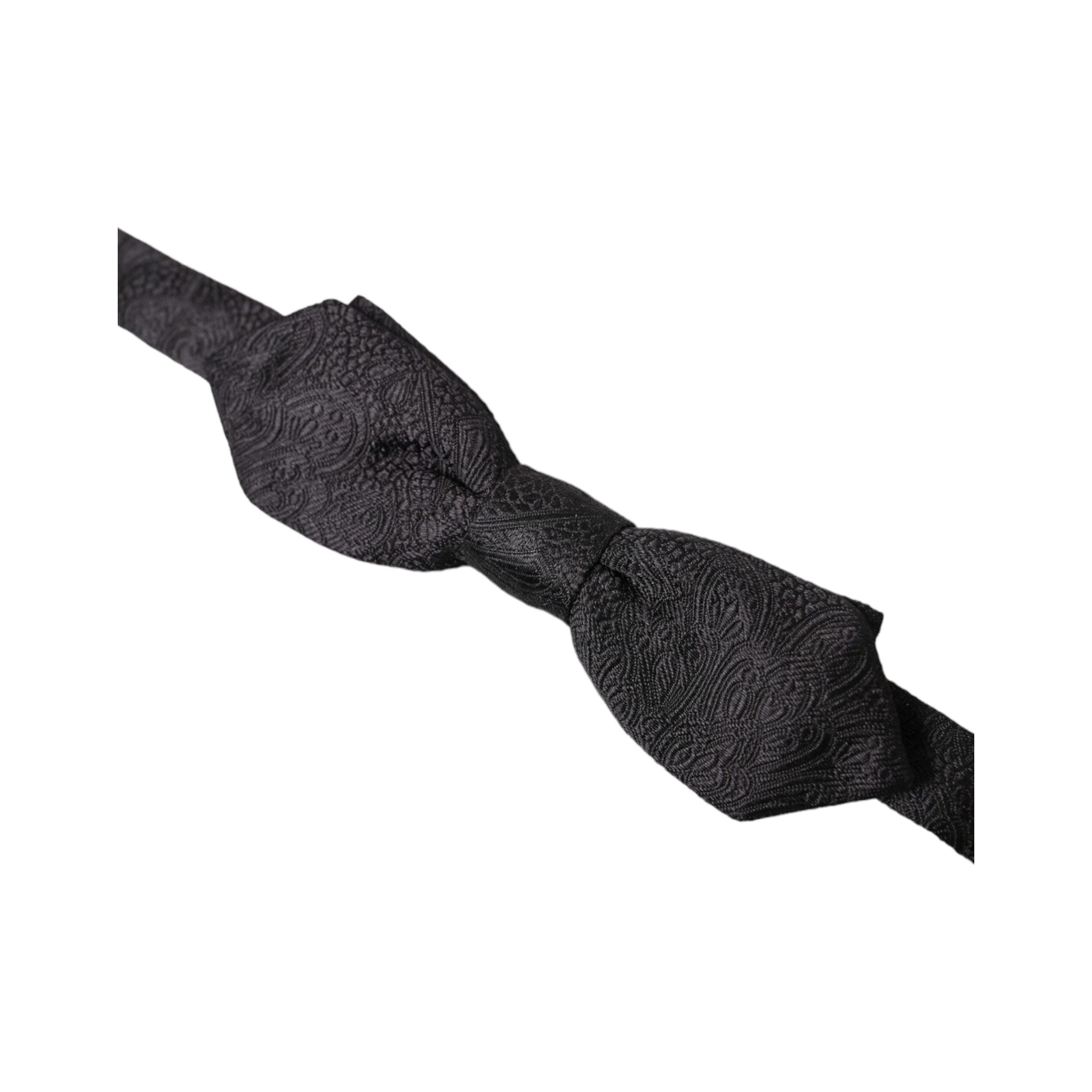 Dolce & Gabbana Black Brocade Silk Adjustable Neck Bow Tie