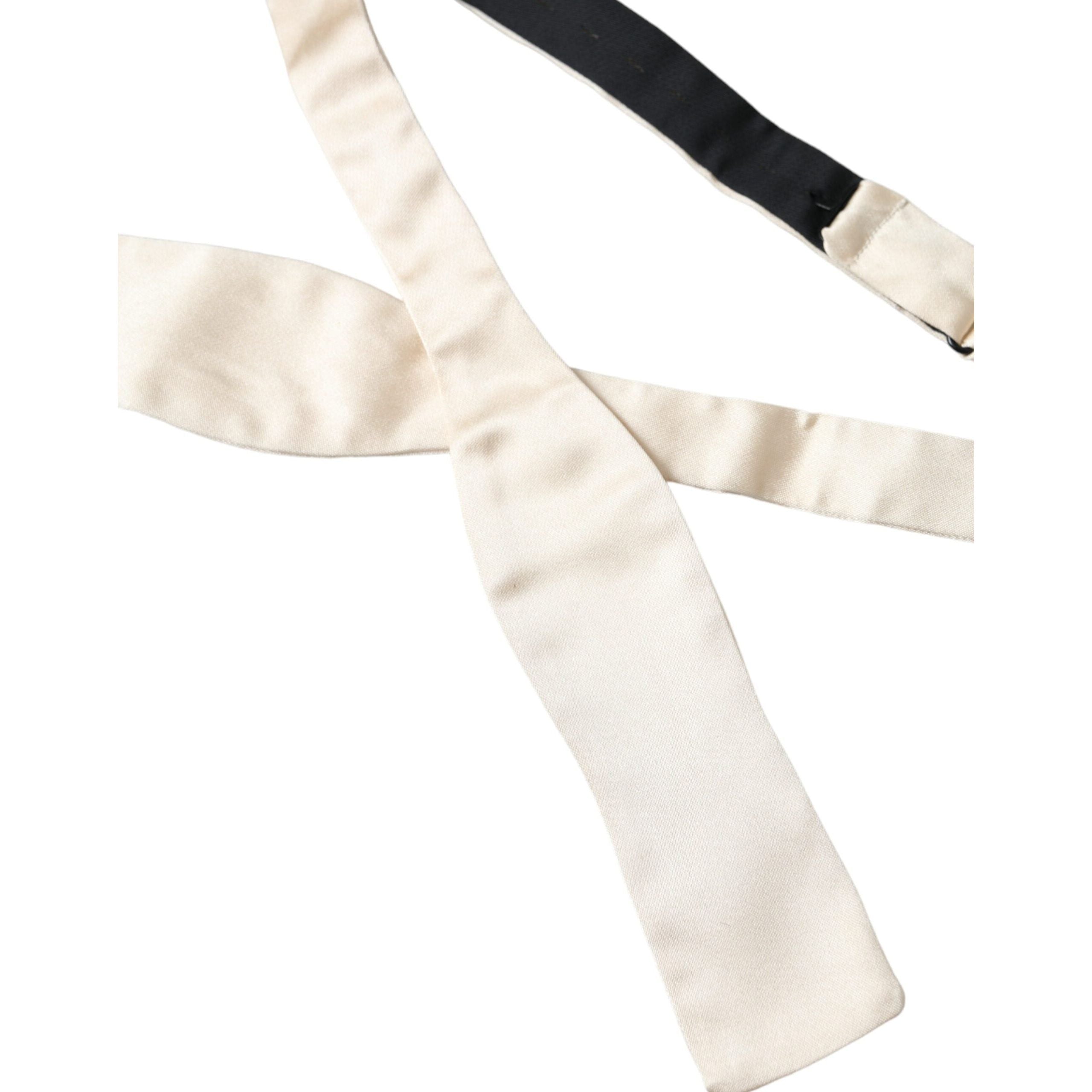 Dolce & Gabbana Beige Silk Slim Skinny Necktie Bow Tie