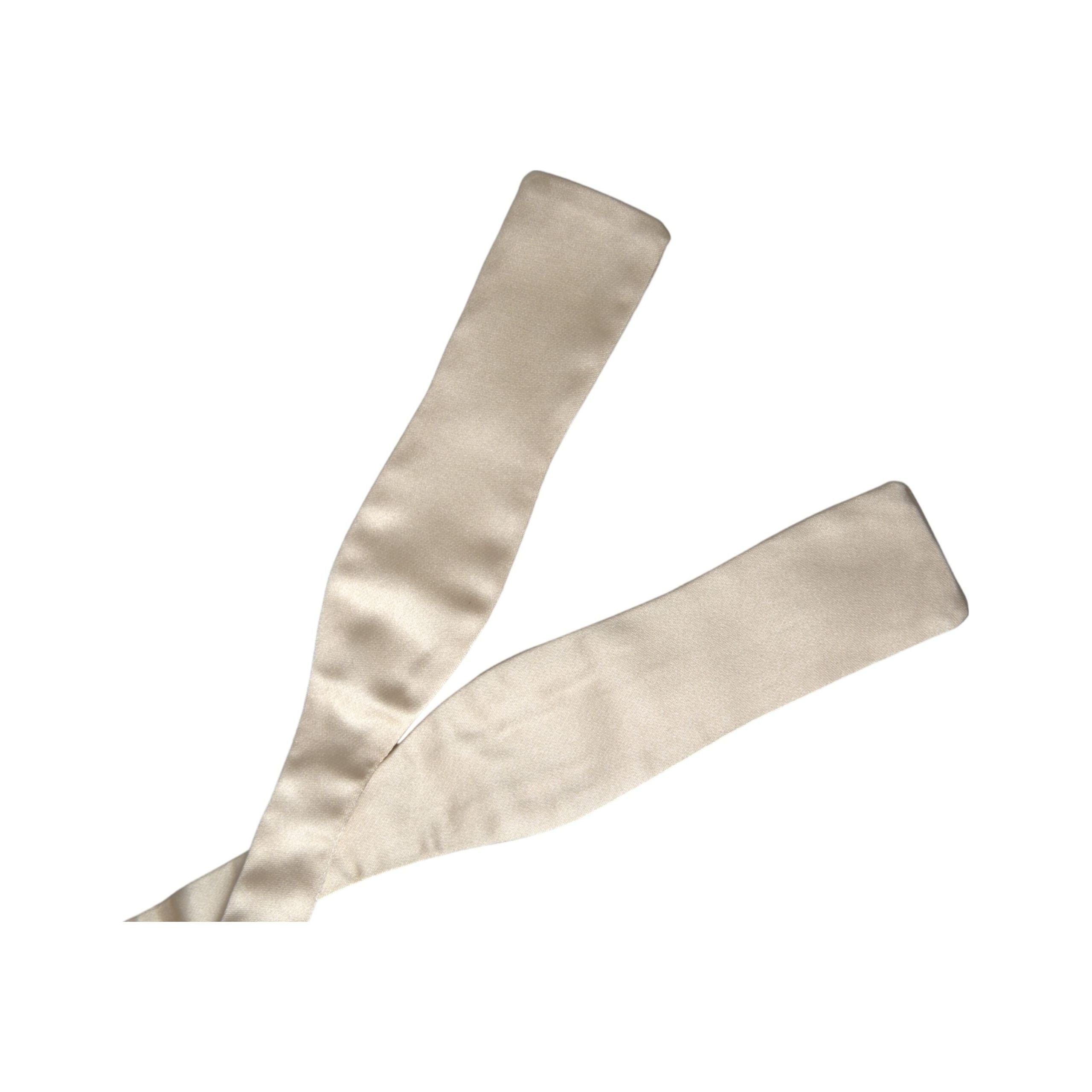 Dolce & Gabbana Beige Silk Slim Skinny Necktie Bow Tie