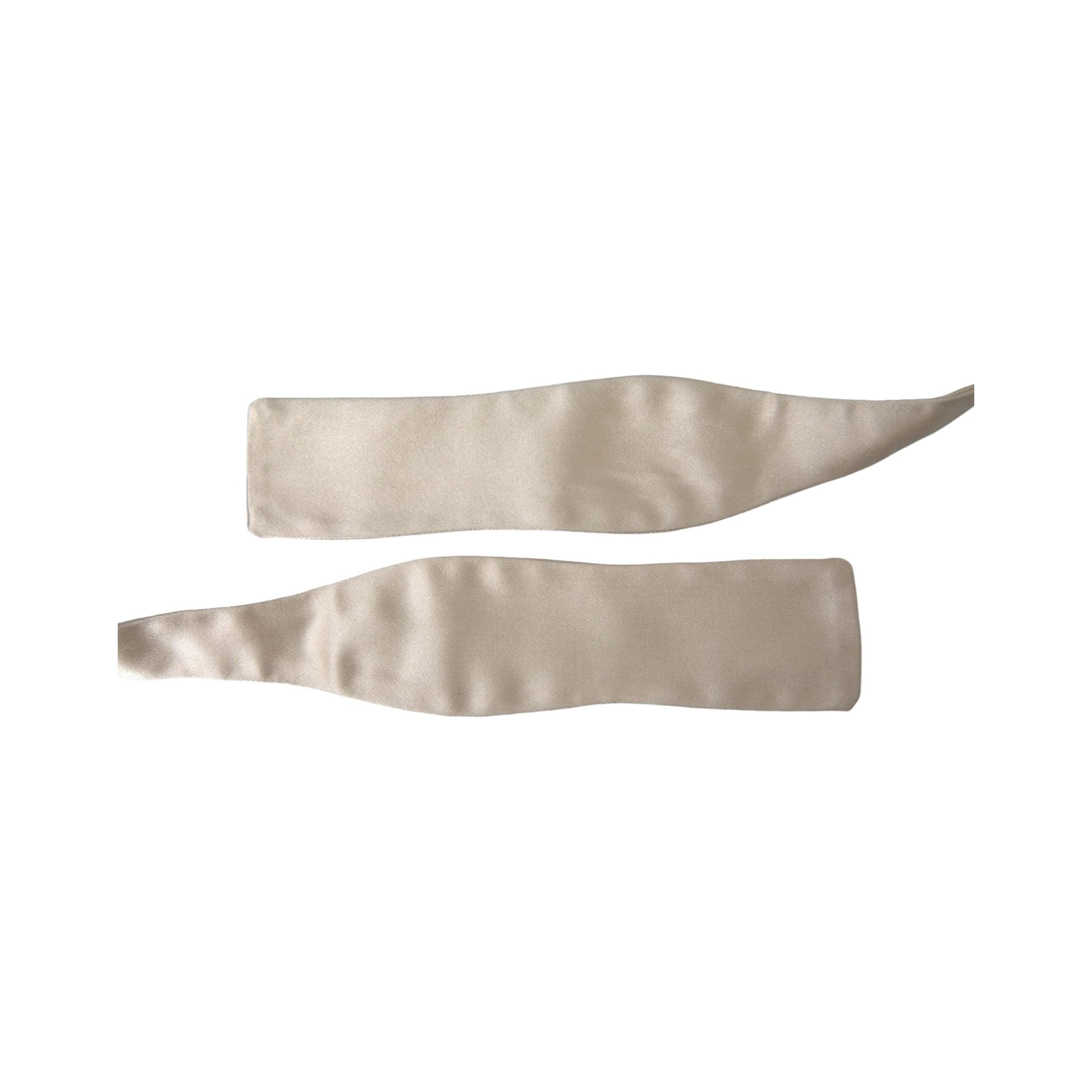 Dolce & Gabbana Beige Silk Slim Skinny Necktie Bow Tie