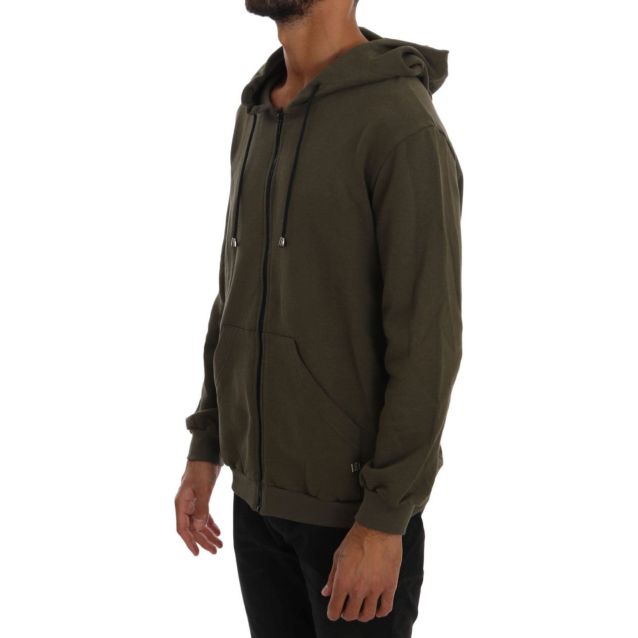 Daniele Alessandrini Green Cotton Full Zip Hooded Sweater