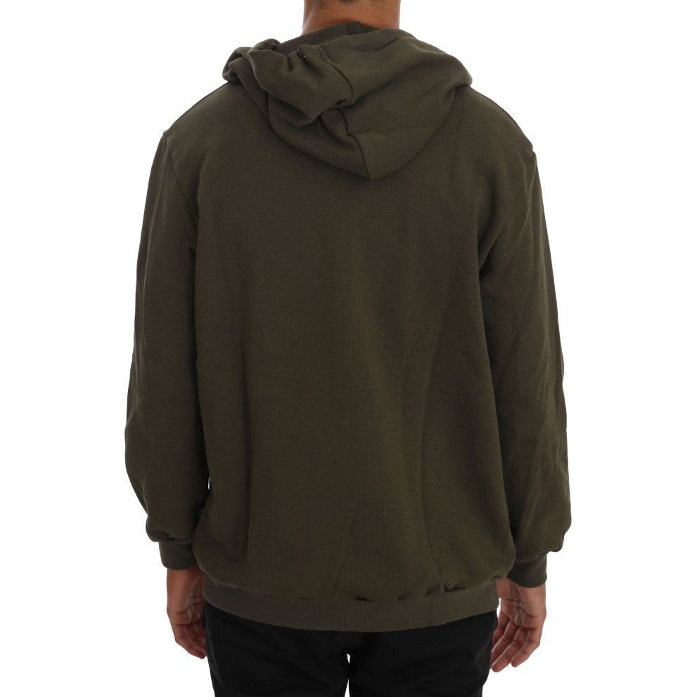 Daniele Alessandrini Green Cotton Full Zip Hooded Sweater