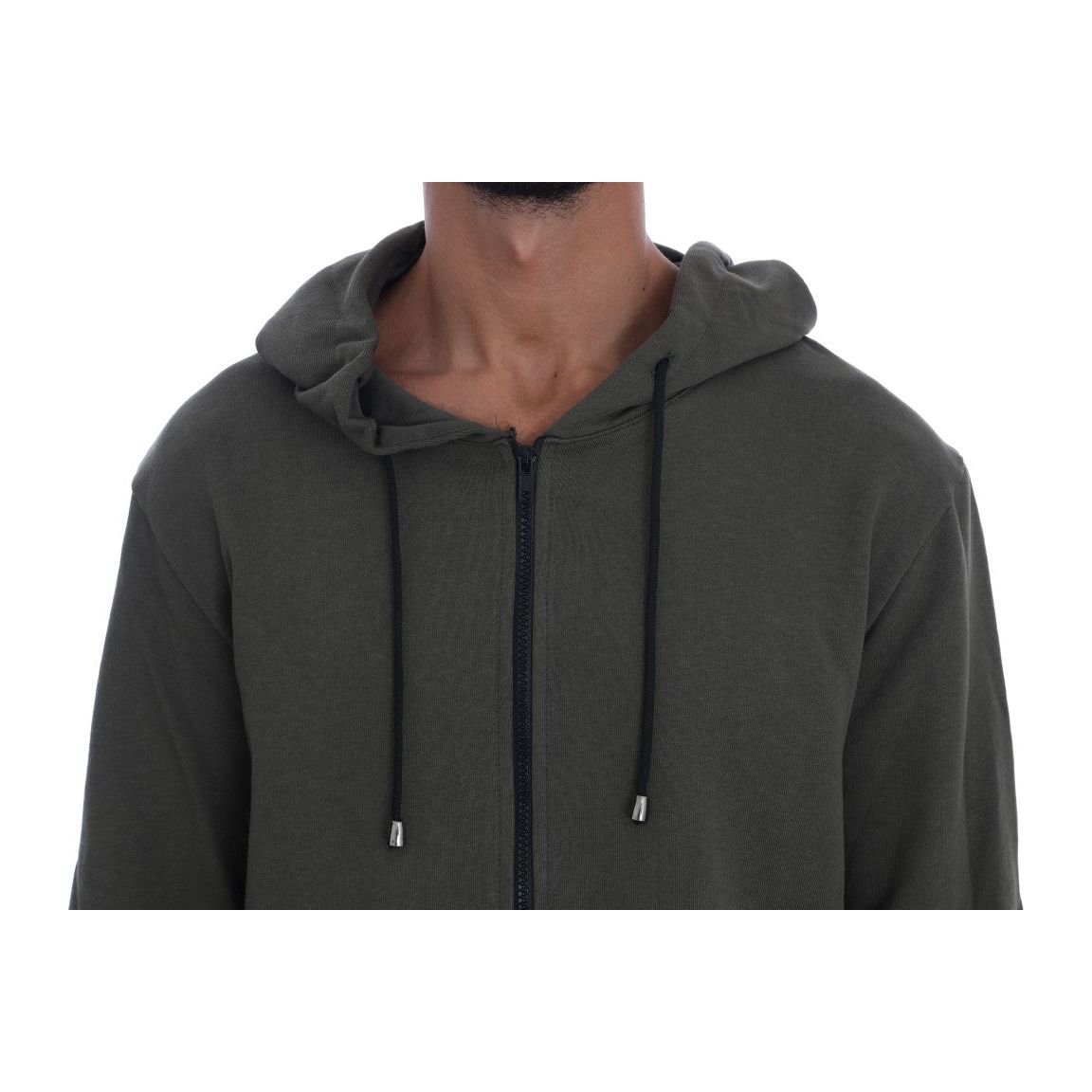 Daniele Alessandrini Green Cotton Full Zip Hooded Sweater