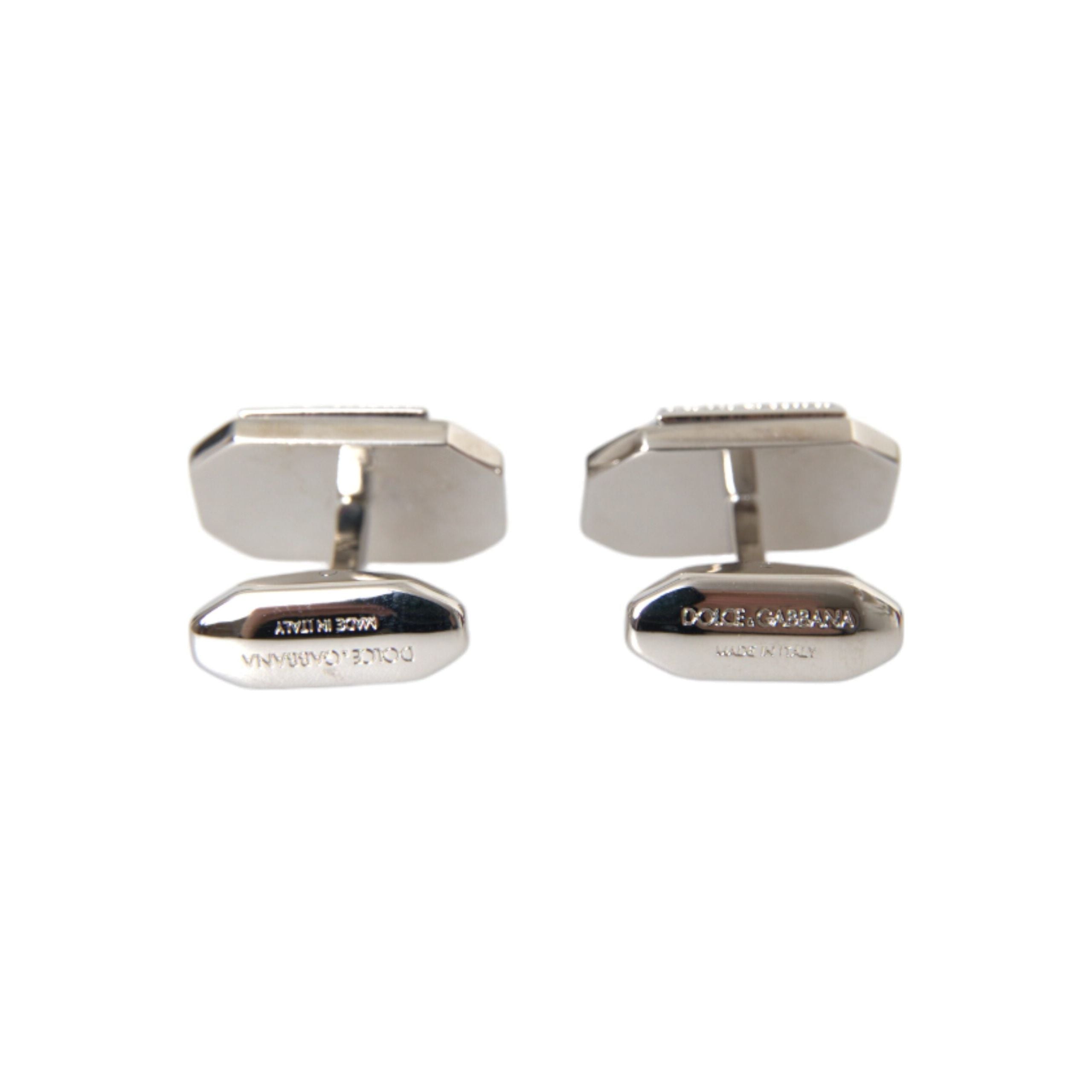 Dolce & Gabbana Silver Plated Brass Pin Crystal Cufflinks