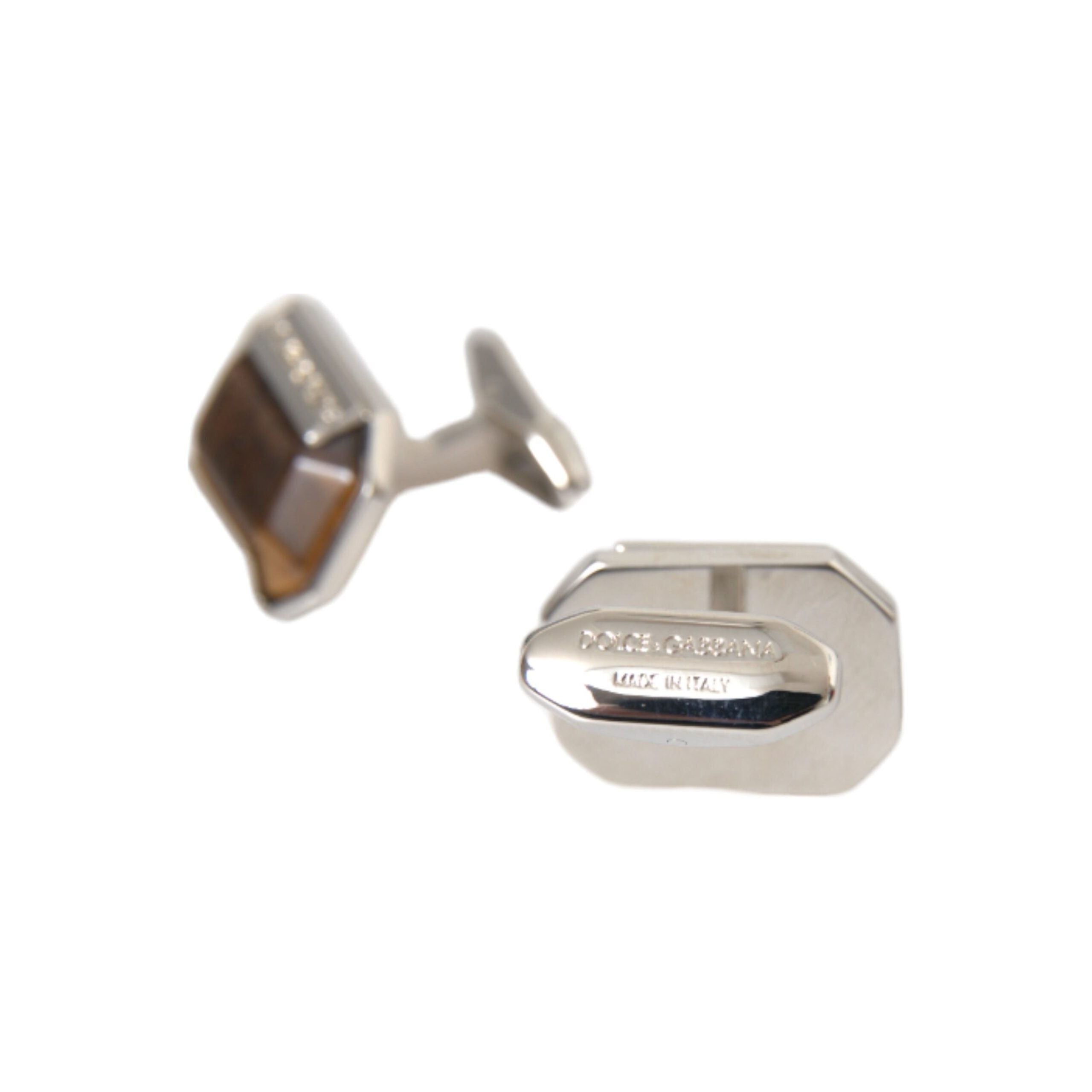 Dolce & Gabbana Silver Plated Brass Pin Crystal Cufflinks