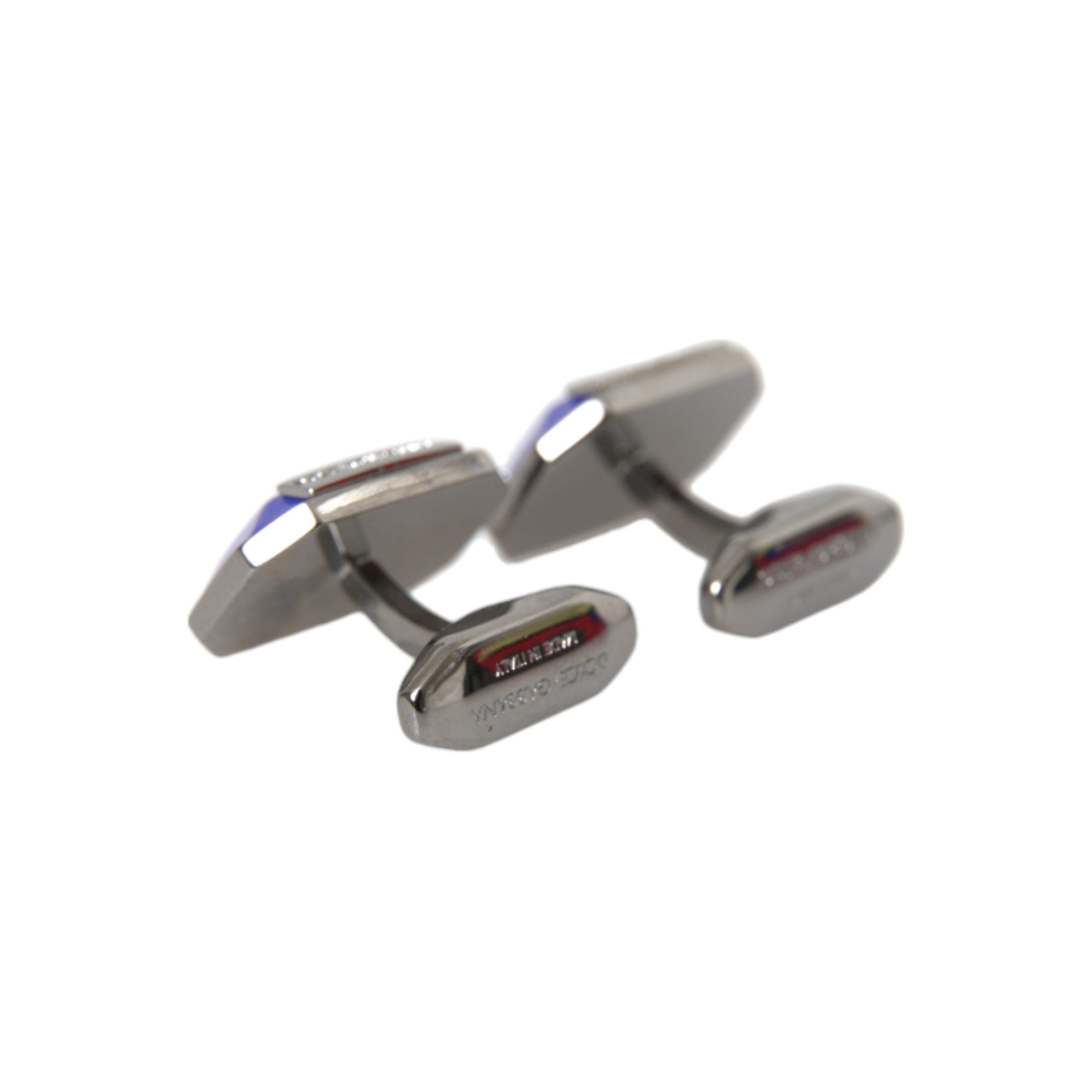 Dolce & Gabbana Silver Plated Brass Pin Crystal Cufflinks