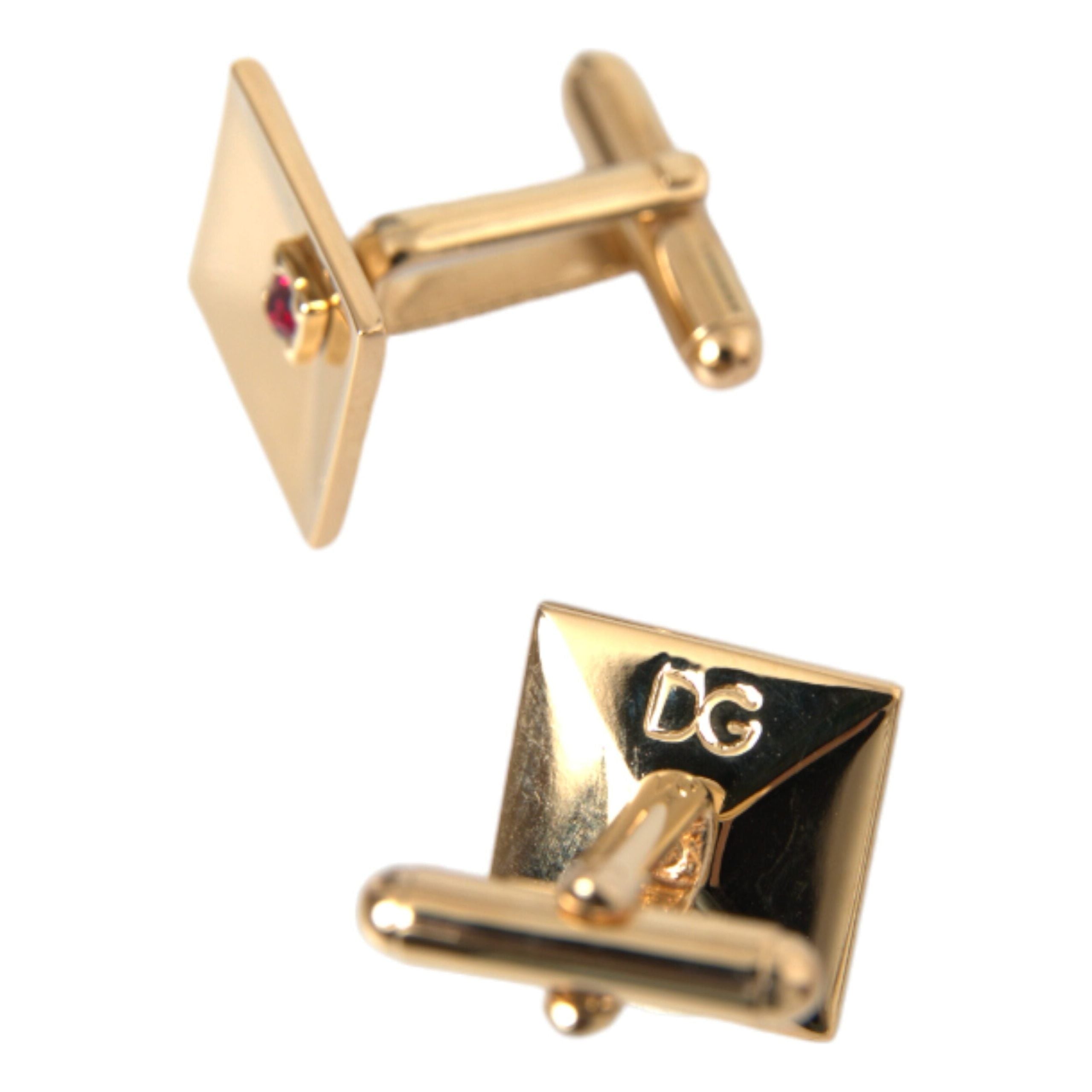 Dolce & Gabbana Gold Plated Brass Crystal Square Cufflinks