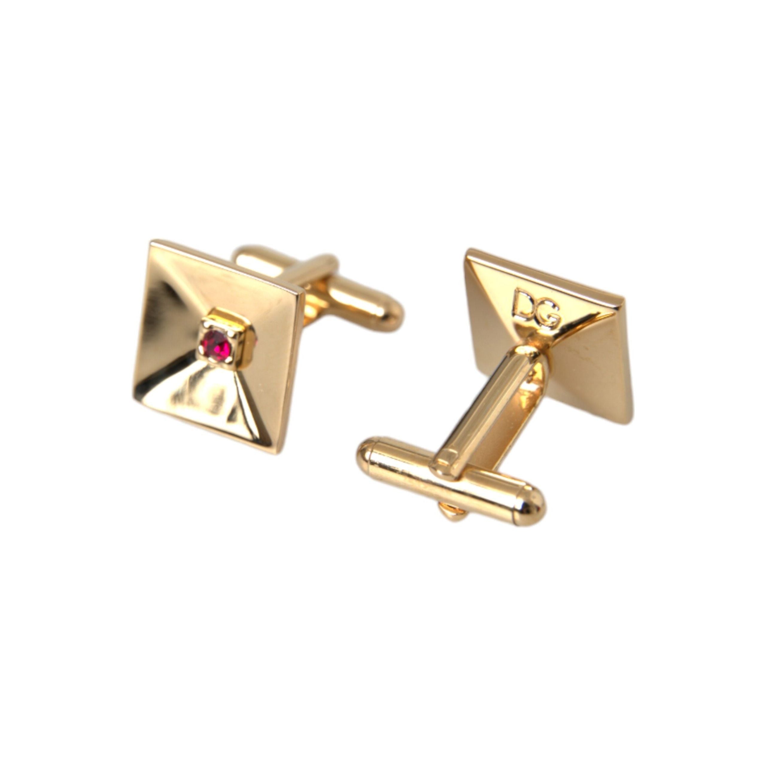 Dolce & Gabbana Gold Plated Brass Crystal Square Cufflinks