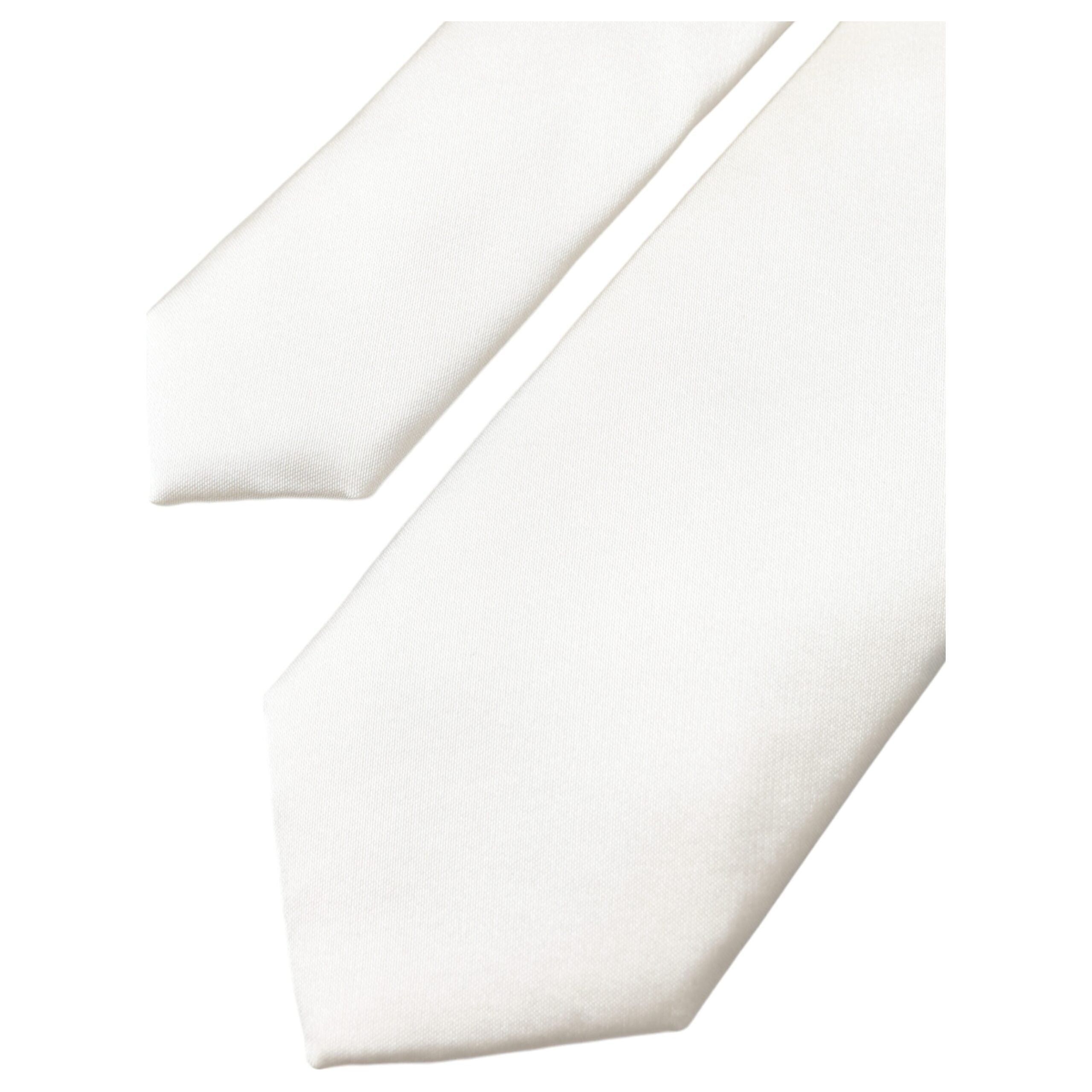 Dolce & Gabbana White Solid 100% Silk Adjustable Tie