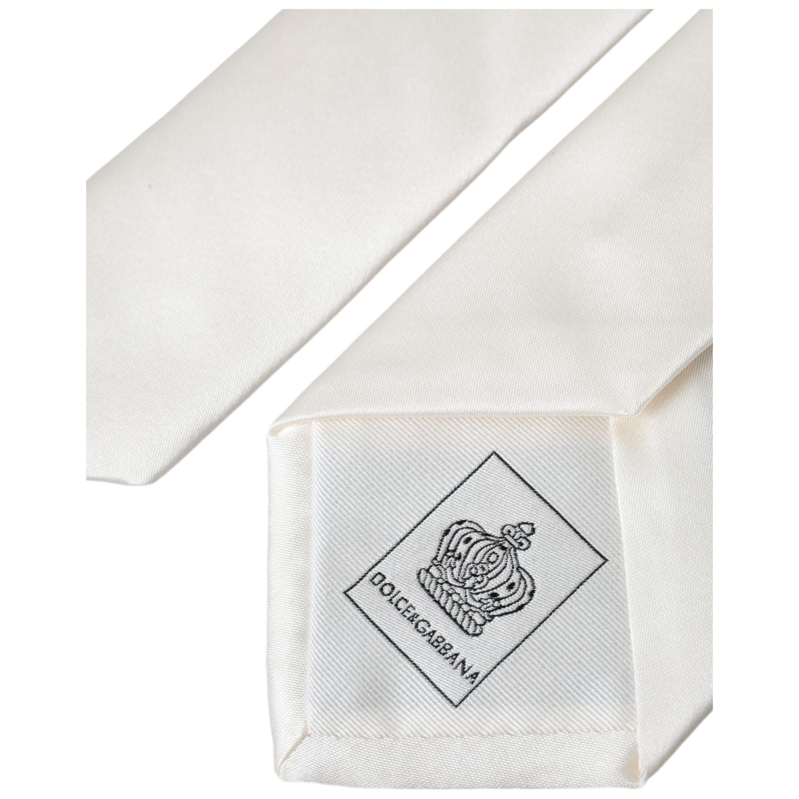 Dolce & Gabbana White Solid 100% Silk Adjustable Tie