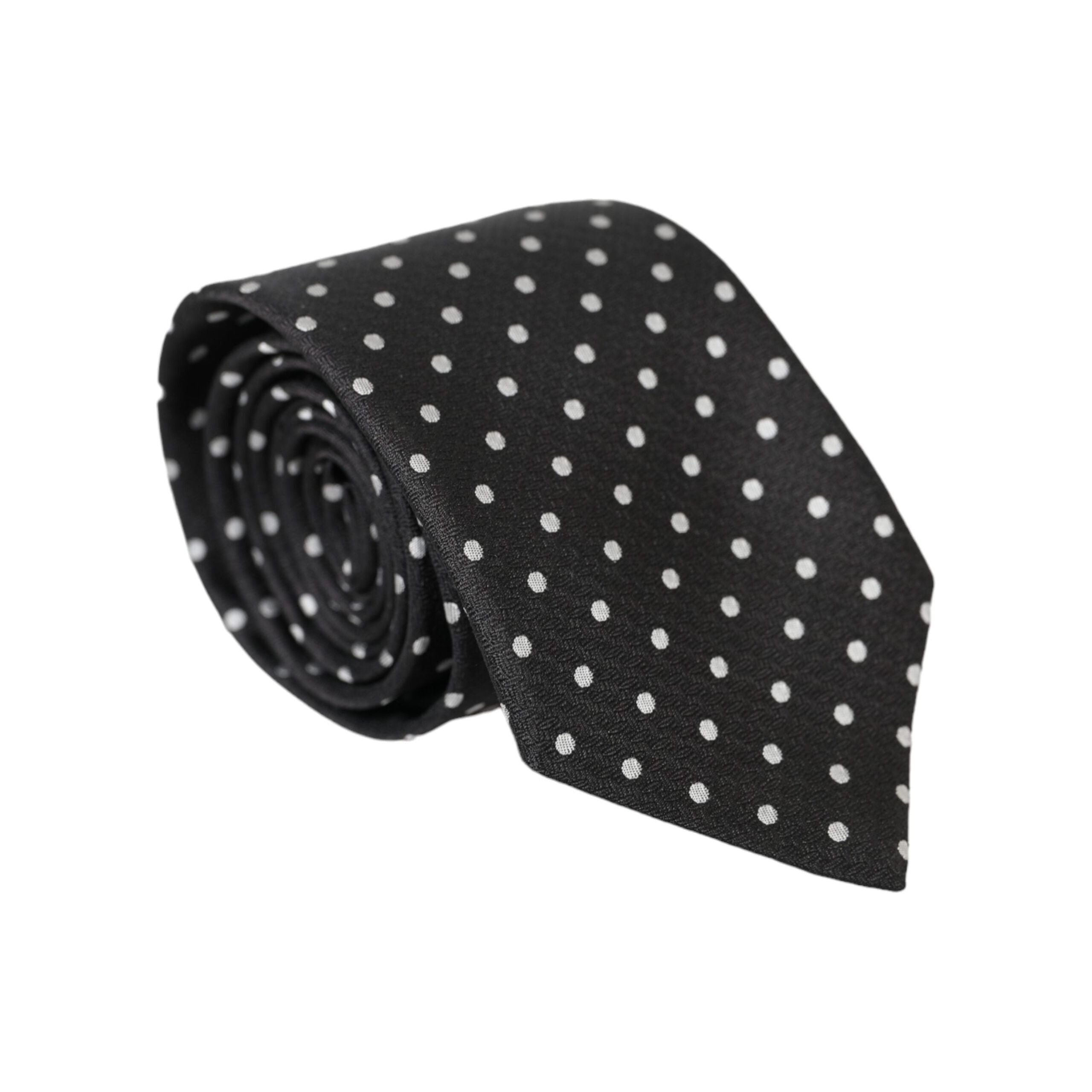 Dolce & Gabbana Black White Polka Dots Silk Necktie Mask