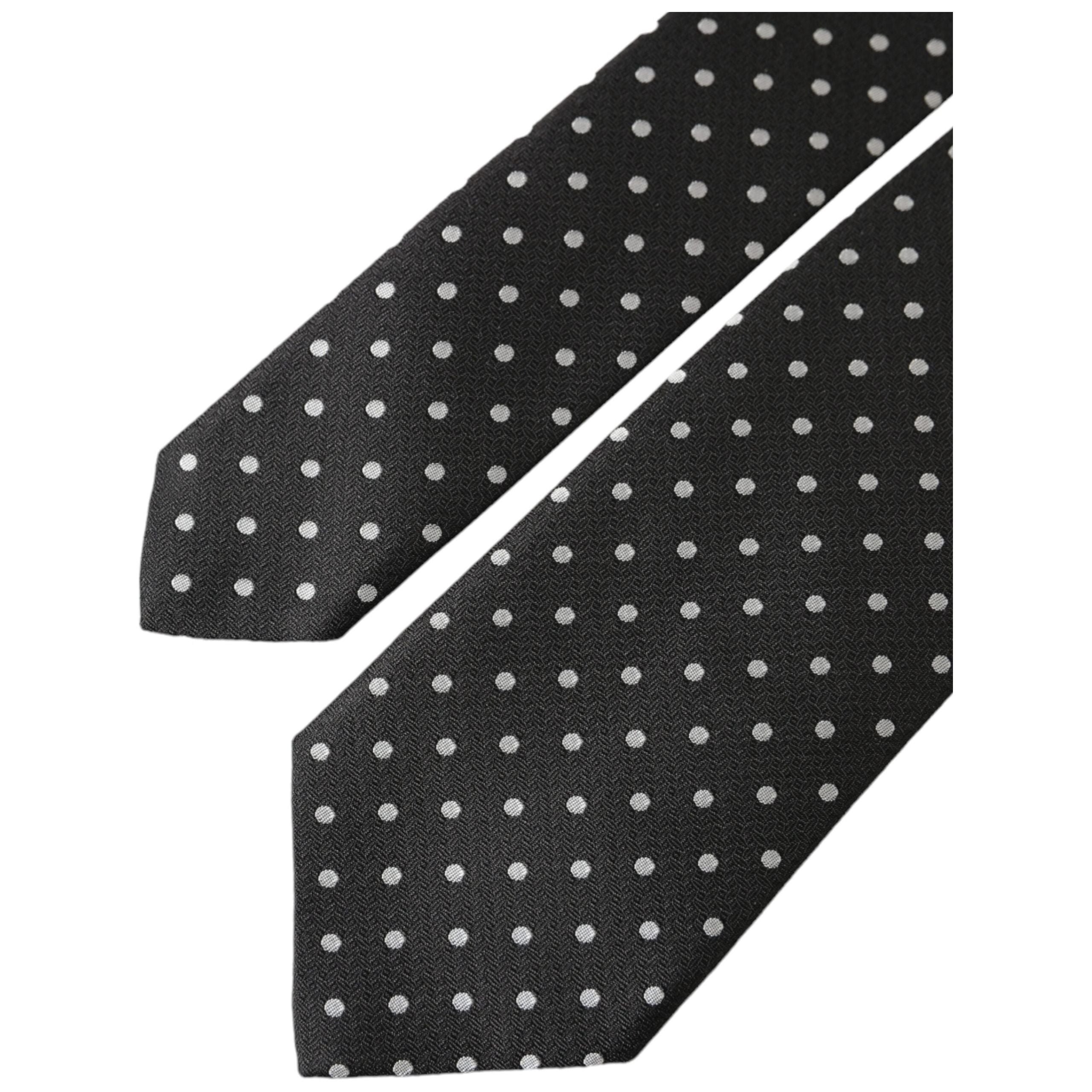 Dolce & Gabbana Black White Polka Dots Silk Necktie Mask