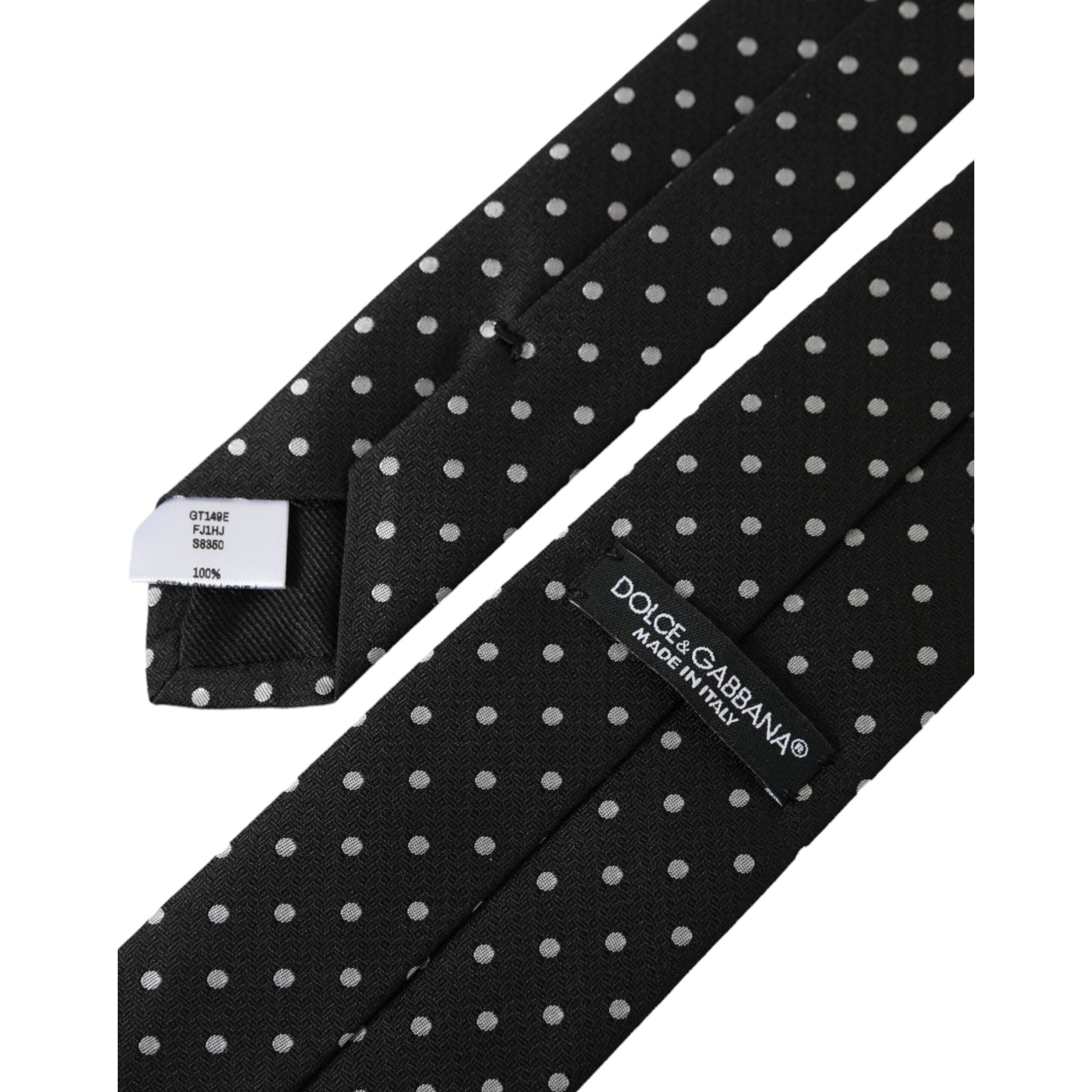 Dolce & Gabbana Black White Polka Dots Silk Necktie Mask