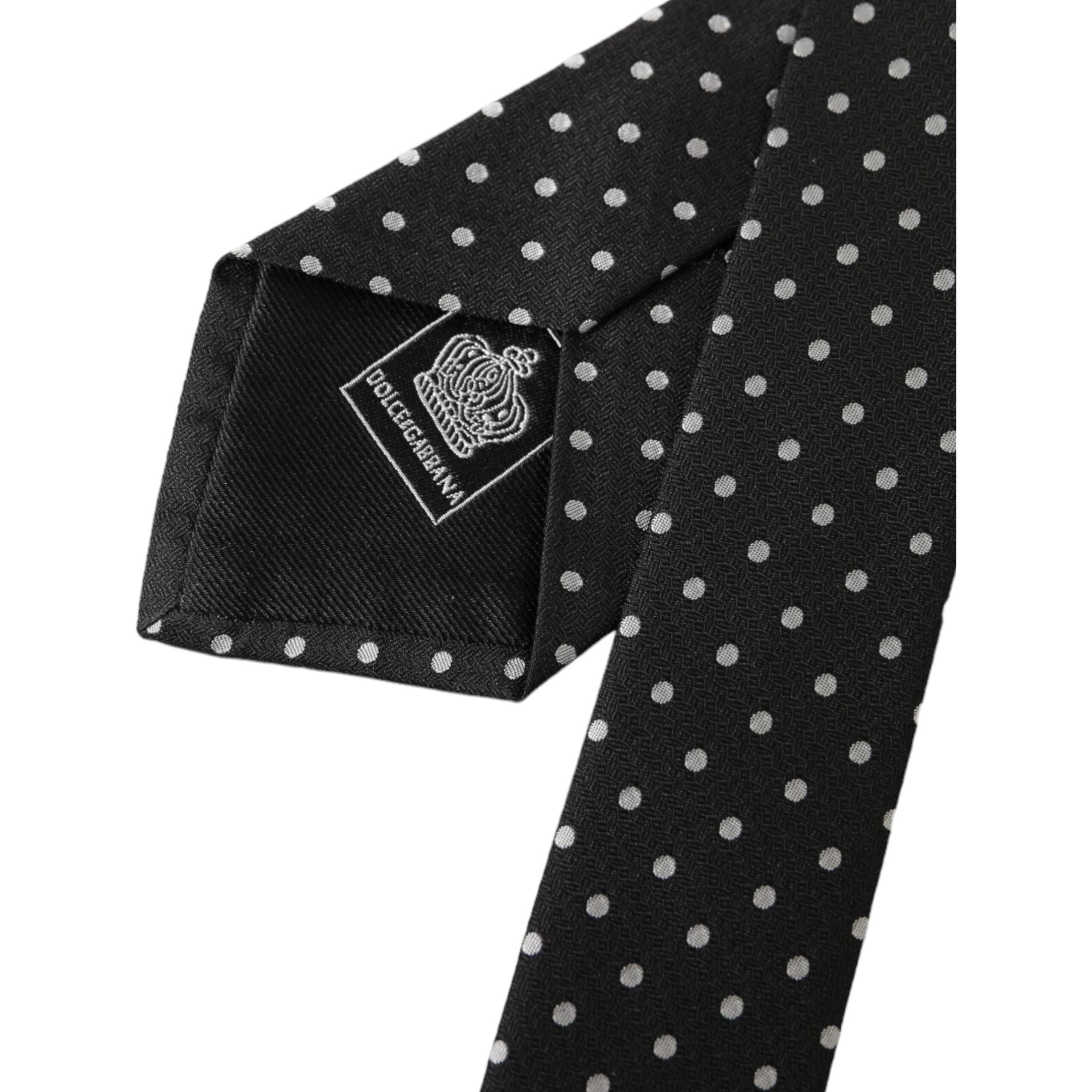 Dolce & Gabbana Black White Polka Dots Silk Necktie Mask
