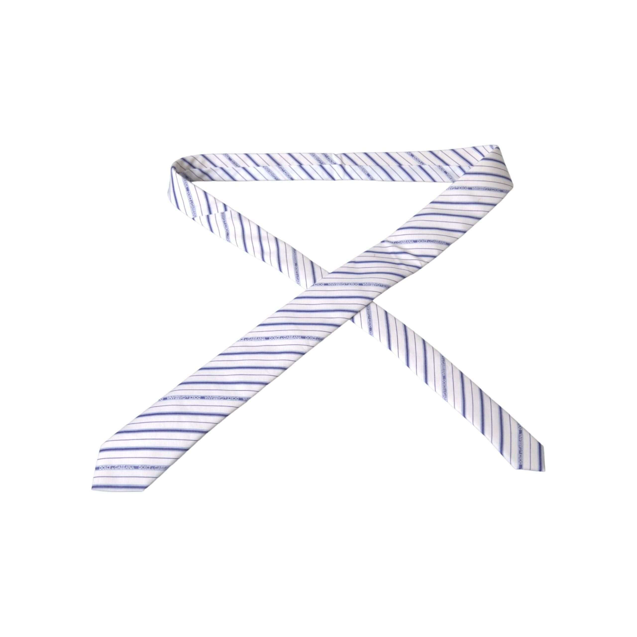 Dolce & Gabbana White Blue Stripes Silk Adjustable Tie