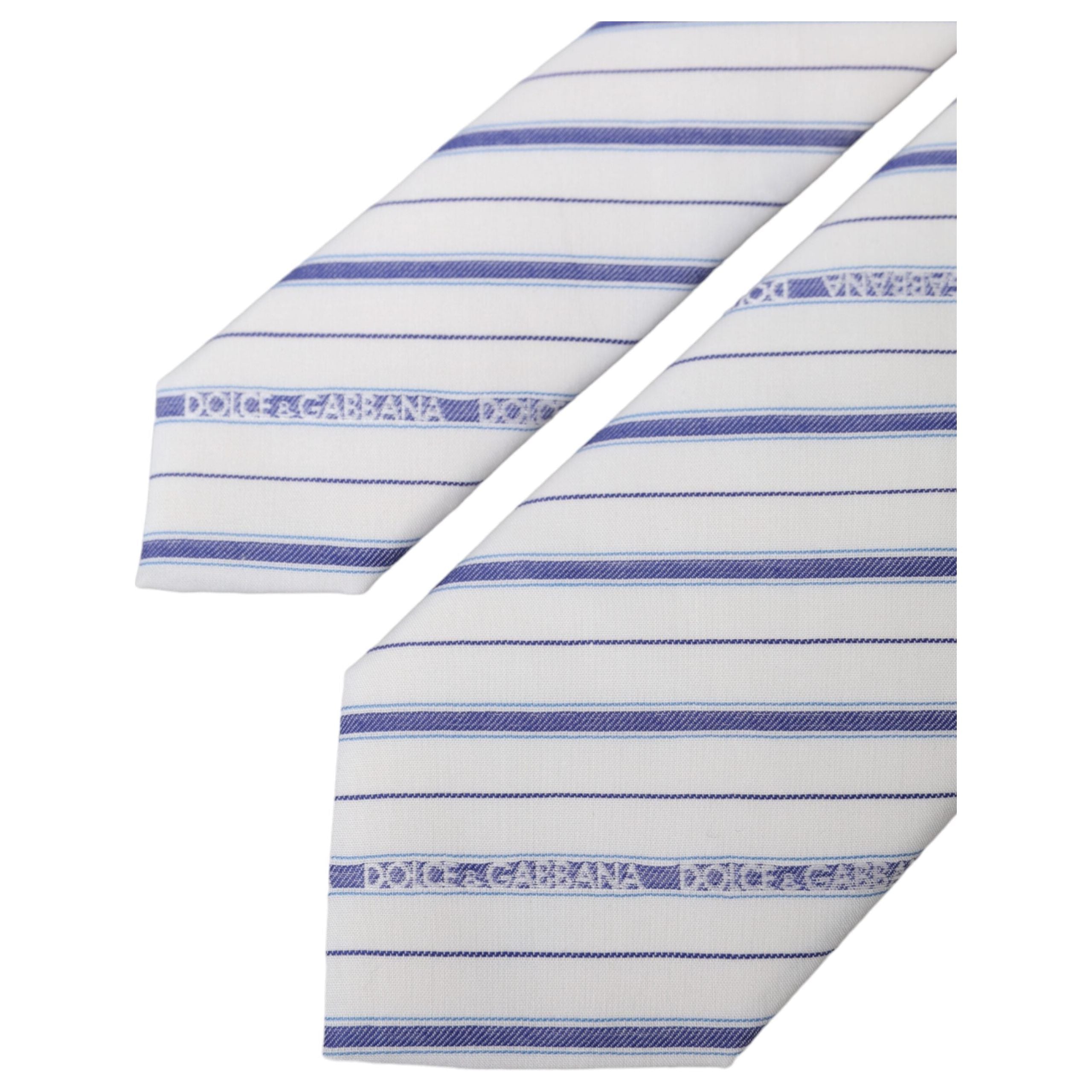 Dolce & Gabbana White Blue Stripes Silk Adjustable Tie