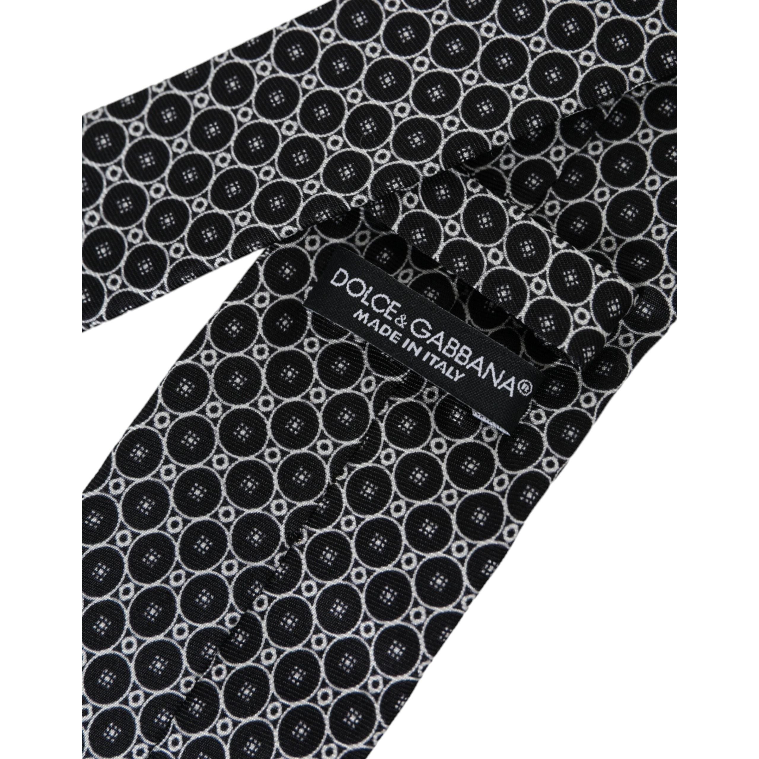 Dolce & Gabbana Black White Patterned Silk Adjustable Tie
