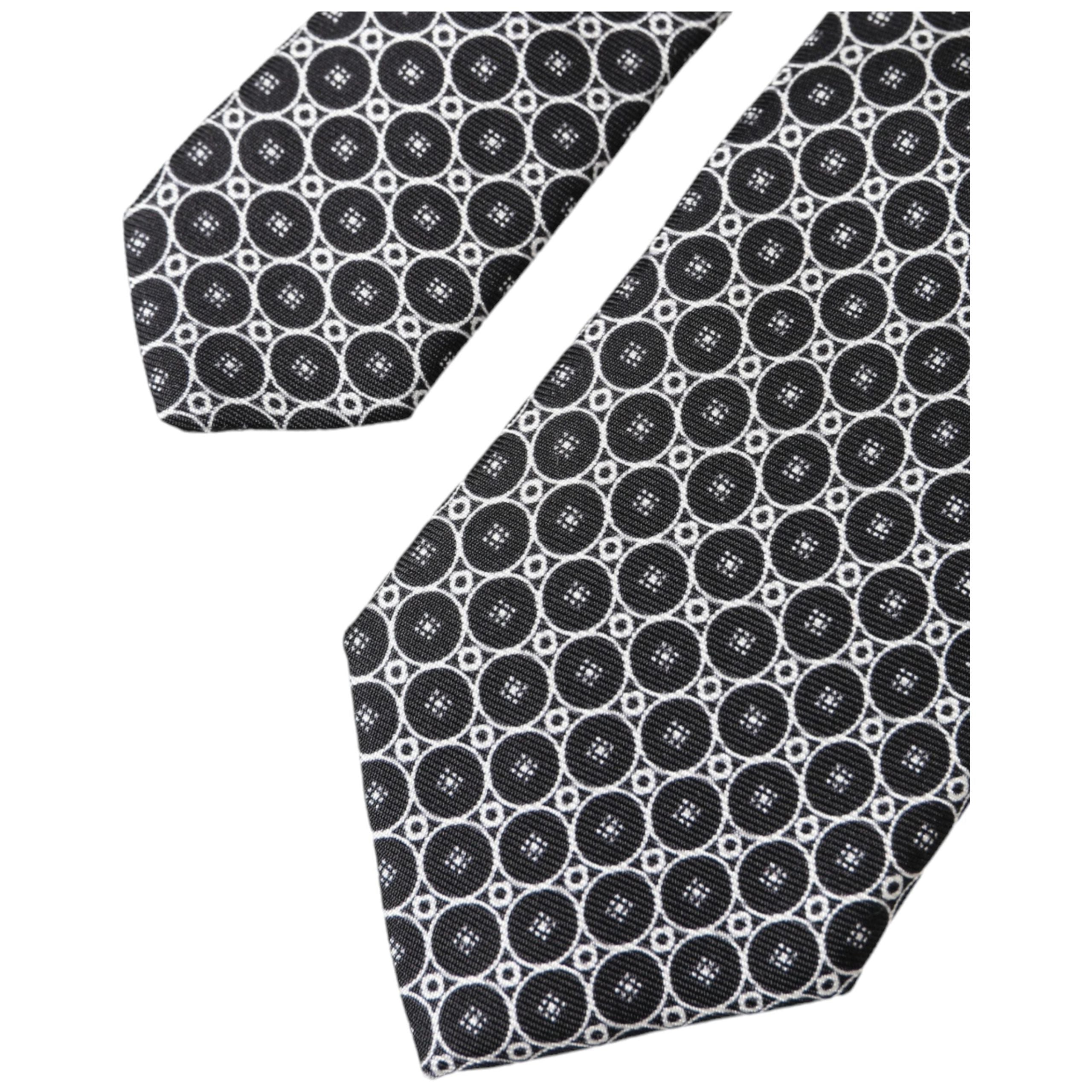 Dolce & Gabbana Black White Patterned Silk Adjustable Tie