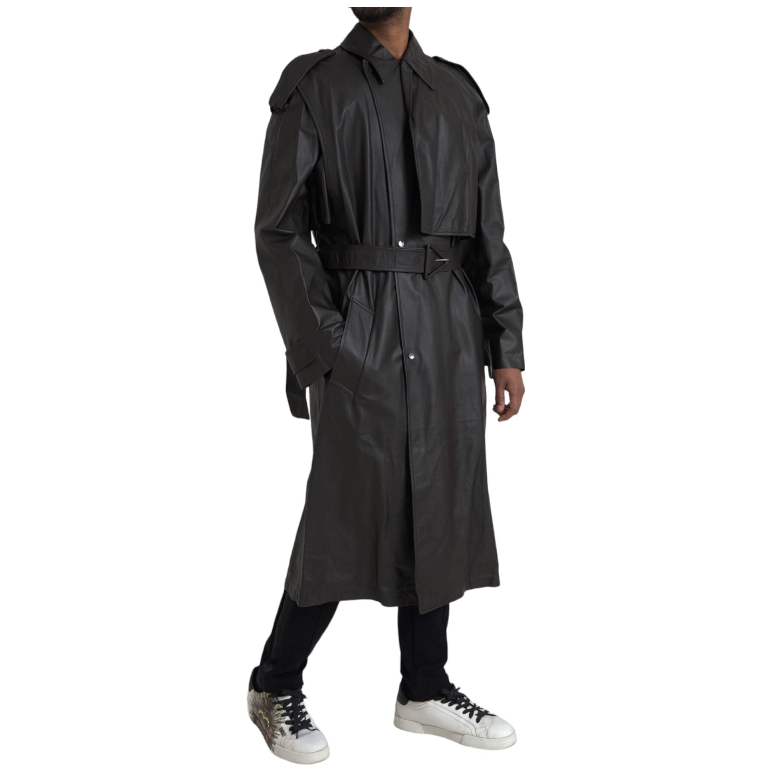 Bottega Veneta Black Matte Waterproof Leather Coat Jacket