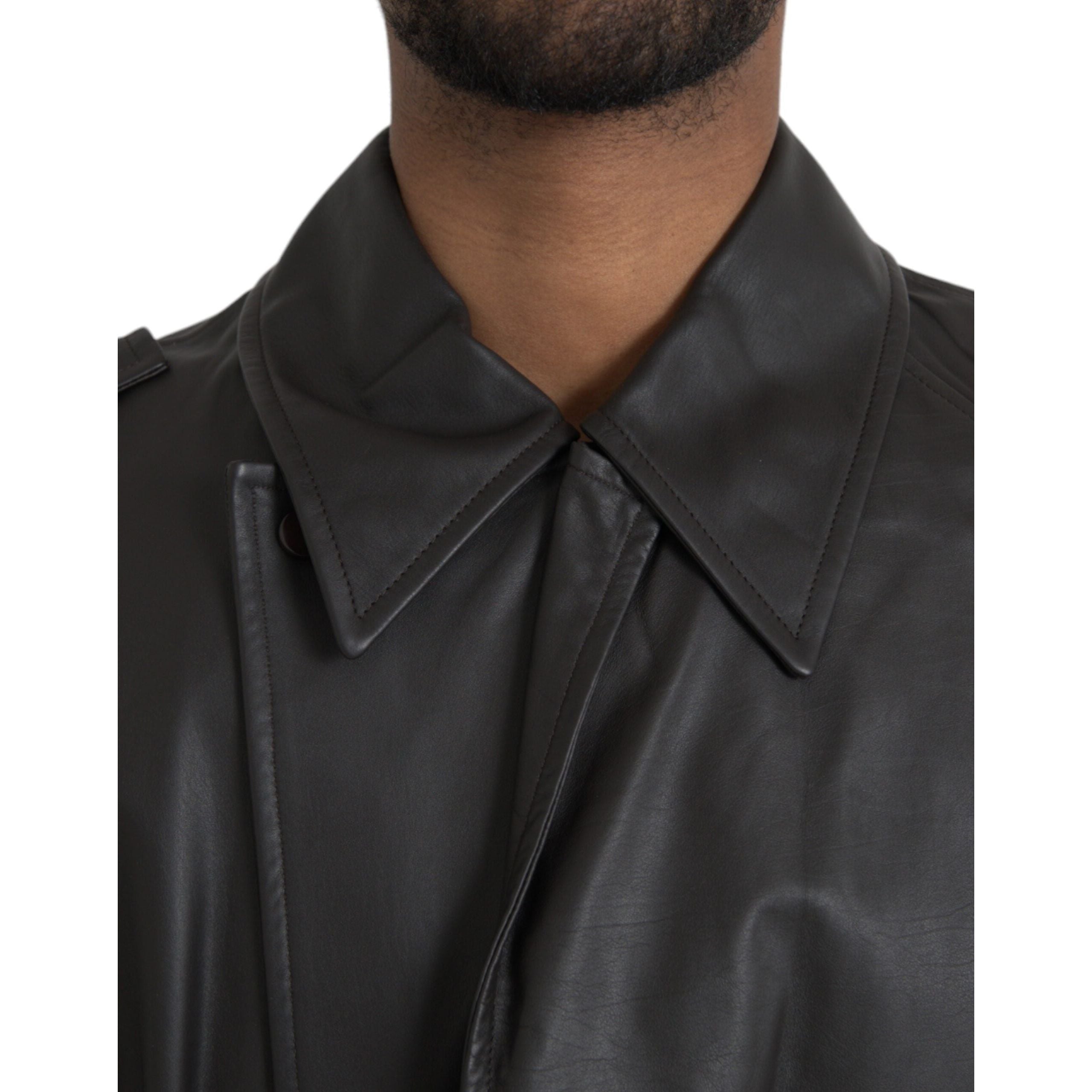 Bottega Veneta Black Matte Waterproof Leather Coat Jacket